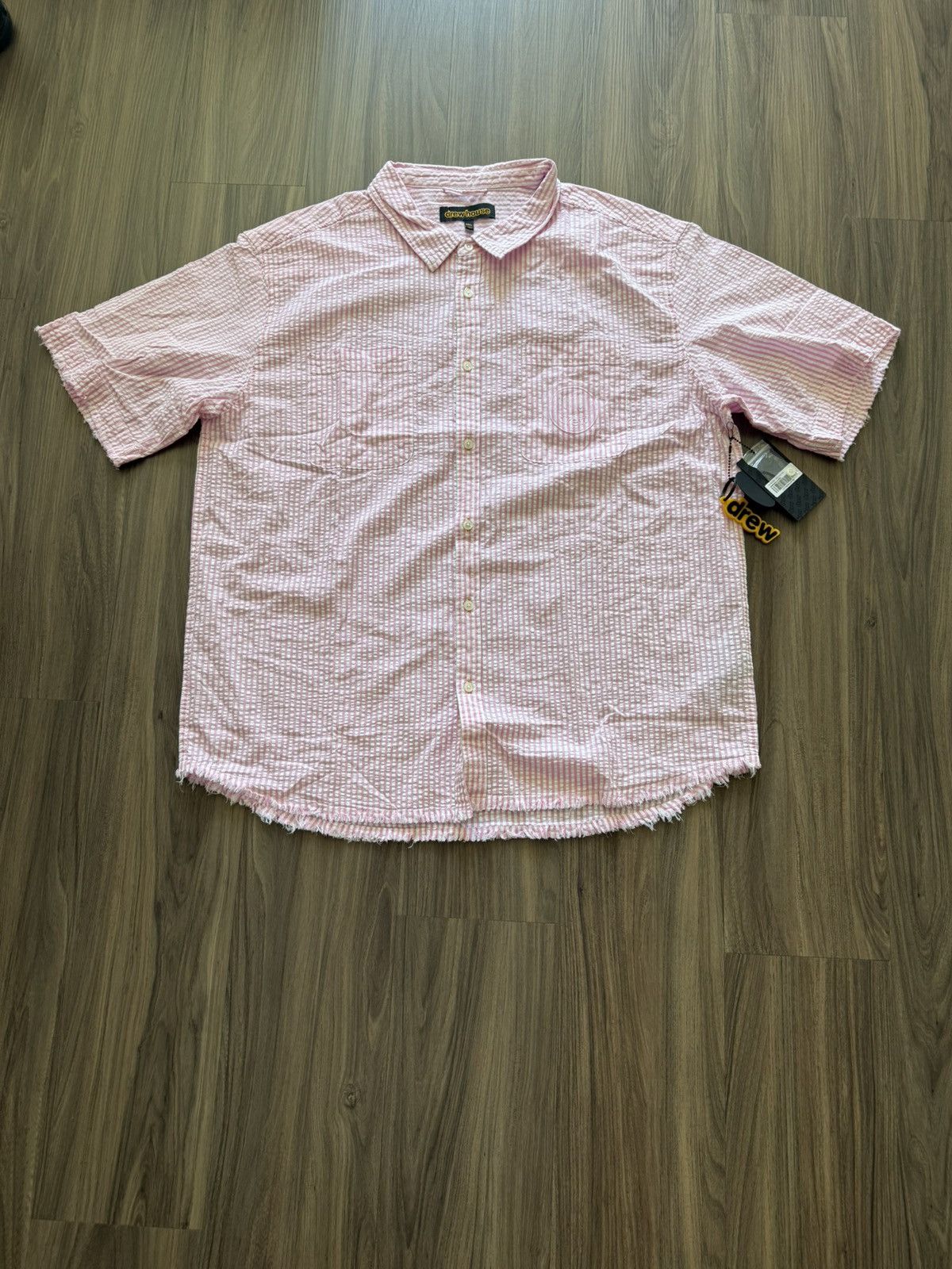 Drew House Drew House Pink Seersucker Short Sleeve Button Up Shirt XXL Size US XL / EU 56 / 4 - 1 Thumbnail