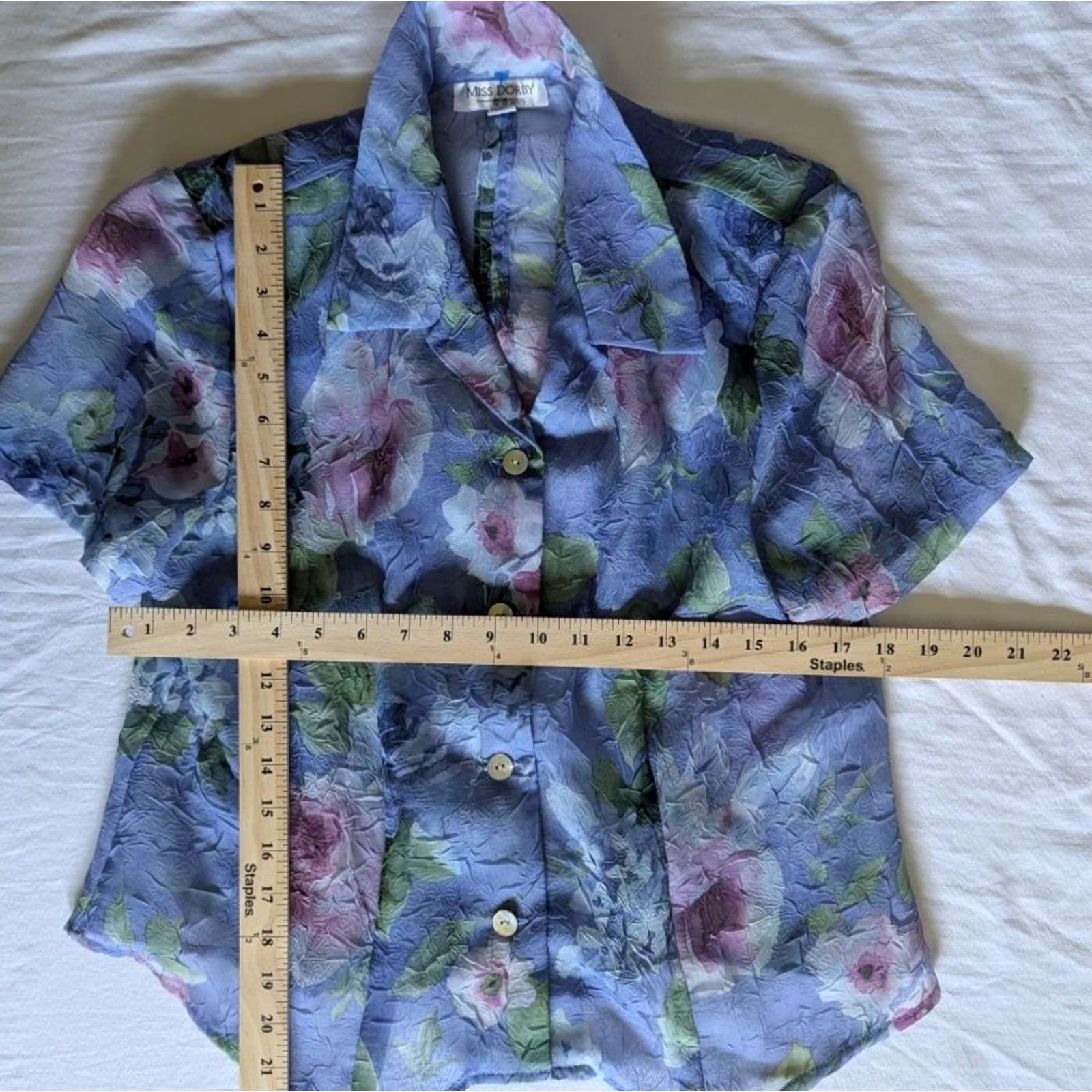 Vintage VINTAGE Miss Dorby Shirt 12P Petite Periwinkle Floral Crinkle Button Up Blouse Womens Size XL / US 12-14 / IT 48-50 - 3 Thumbnail
