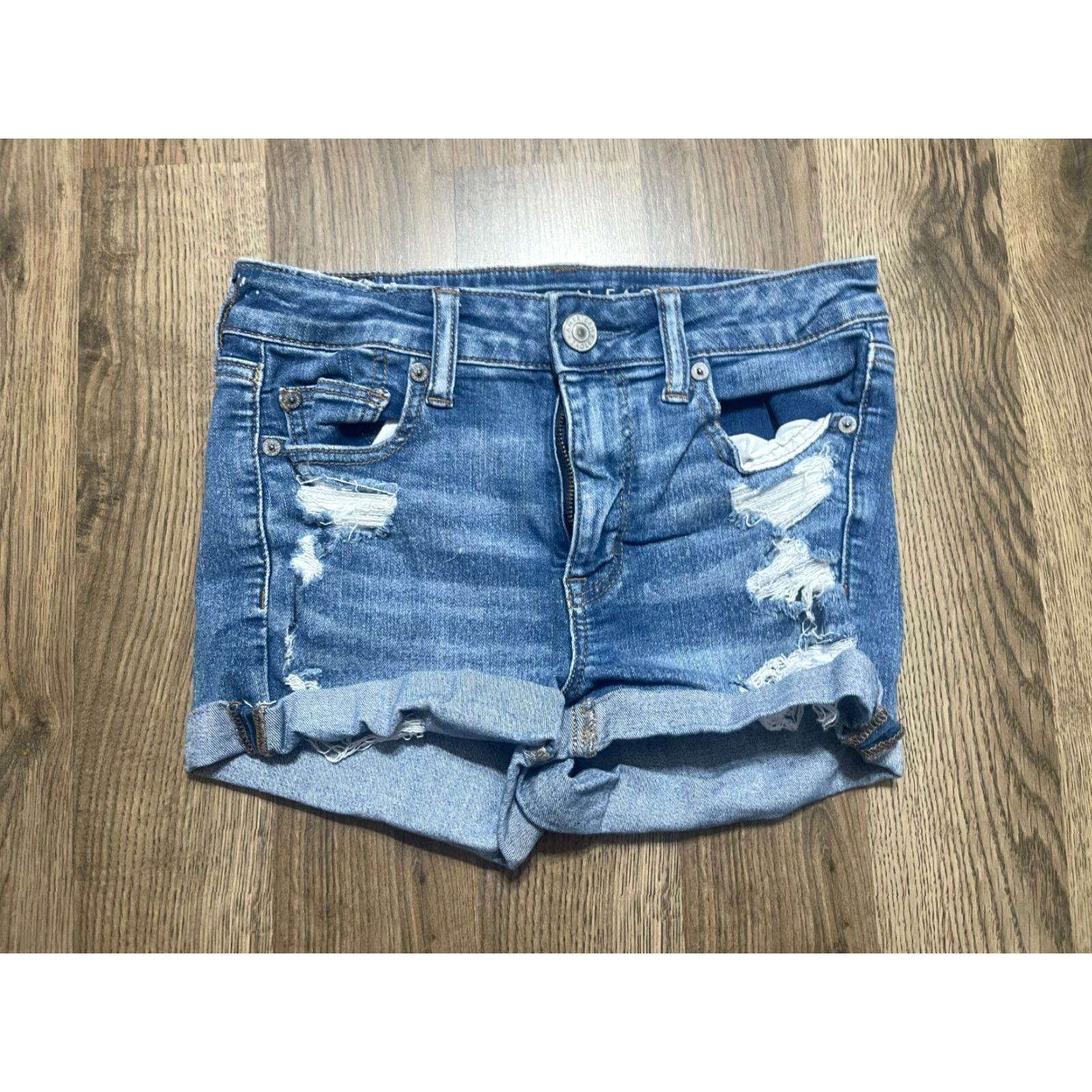 American Eagle Outfitters American Eagle Shorts Women's Size 4 Blue Denim Cut Off Distressed Stretch Size 27" / US 4 / IT 40 - 2 Thumbnail