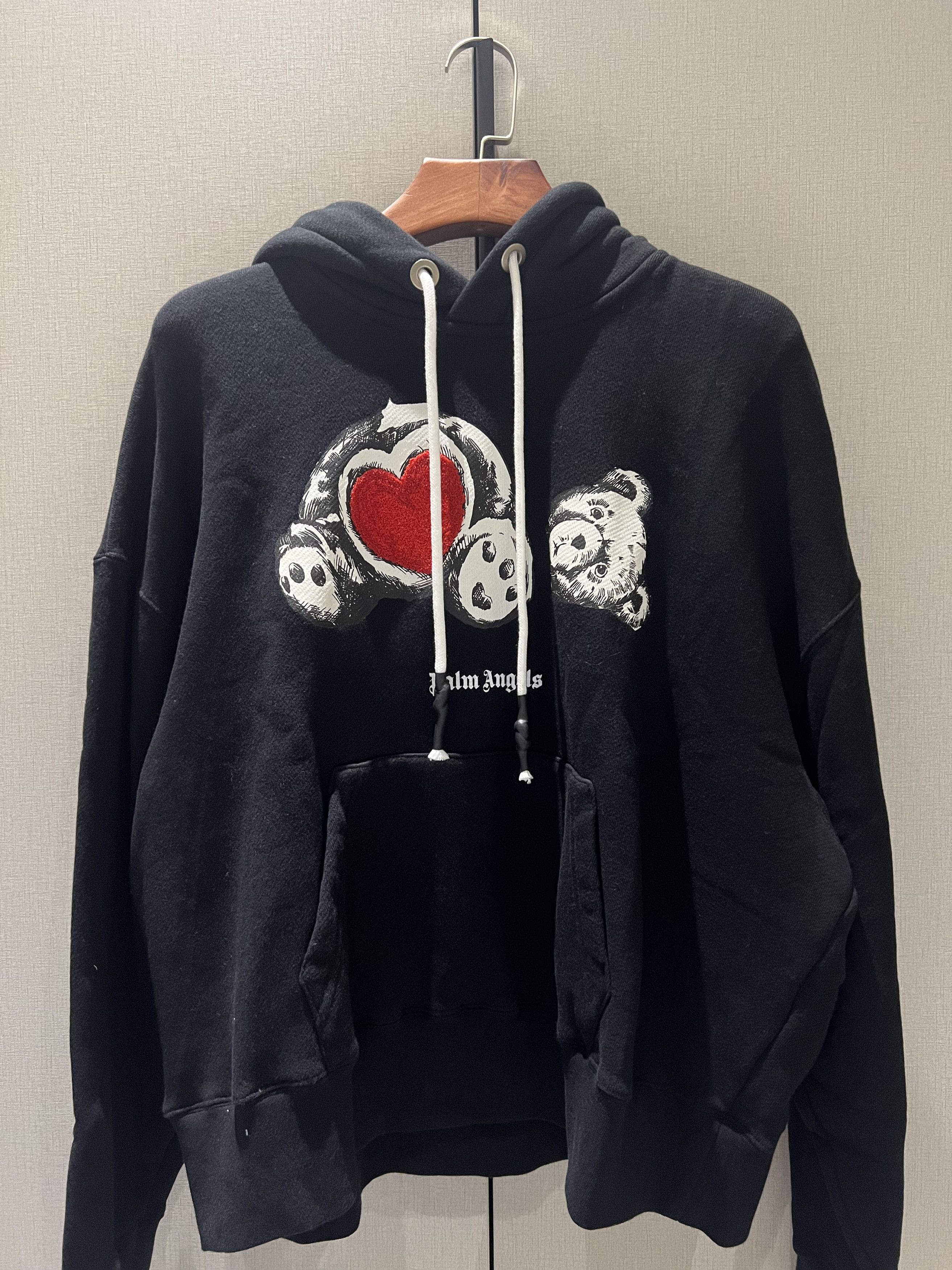 image of Palm Angels Bear In Love Hoody Black White, Men's (Size XS)