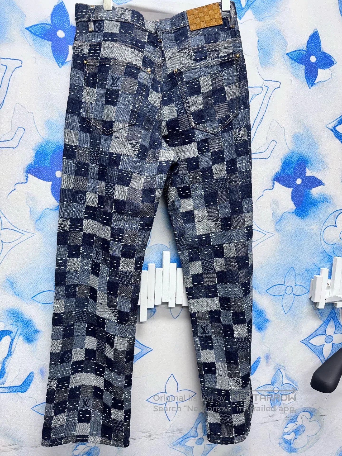 Louis Vuitton LV Blue White Checkered Jeans. Size 29" - 2 Thumbnail
