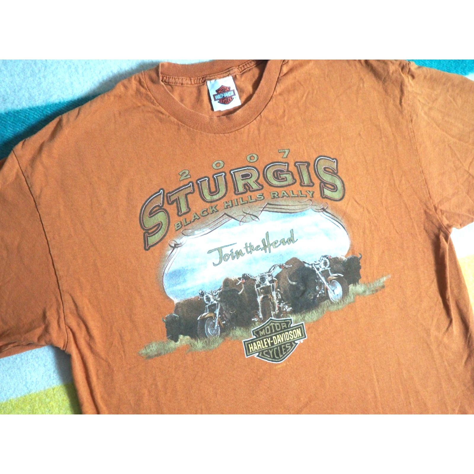 Harley Davidson VINTAGE Harley-Davidson T-Shirt Shirt Mens XL Orange Tee Biker Graphic Print 2007 Sturgis Rally T-Shirt Size US XL / EU 56 / 4 - 3 Thumbnail