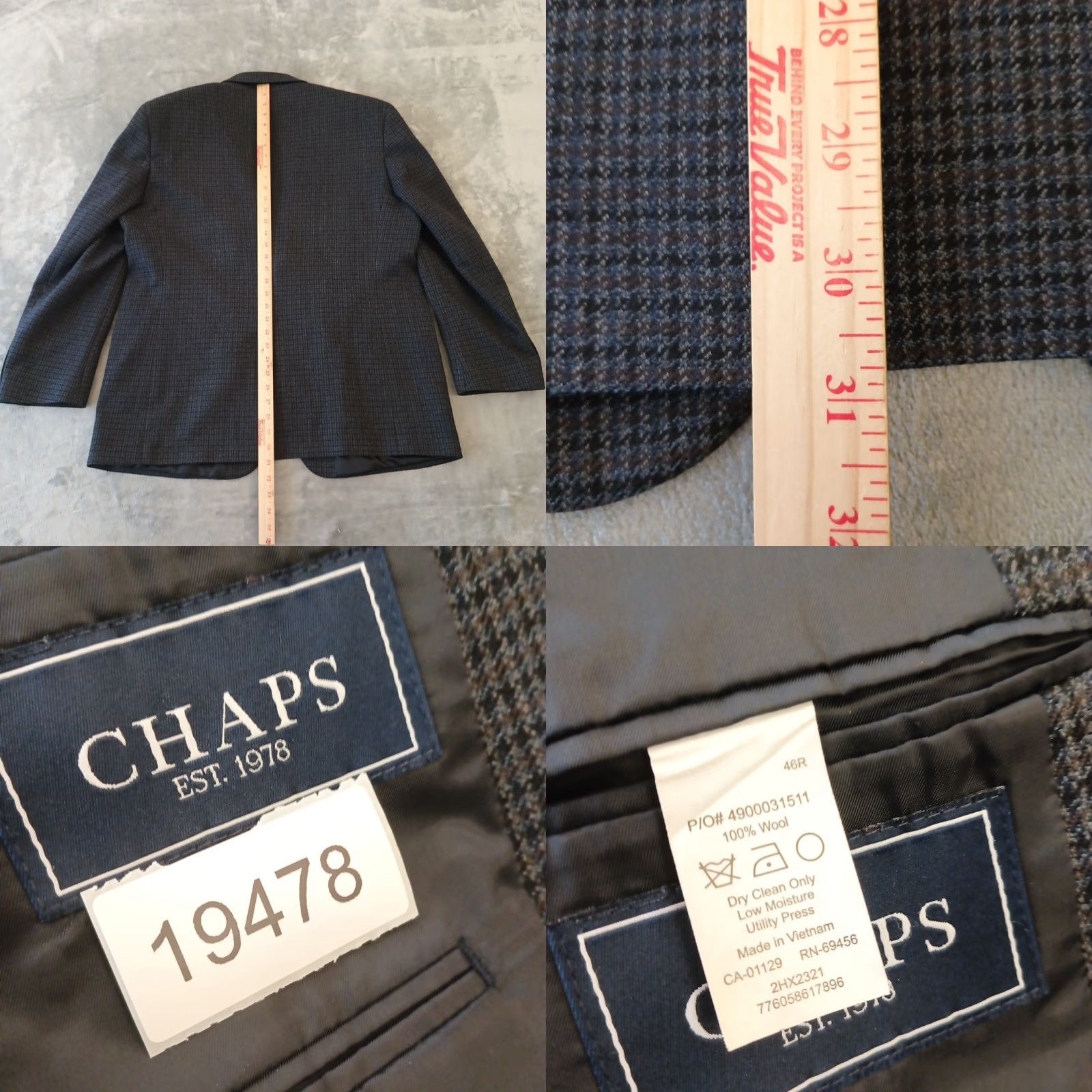 Chaps Chaps Blazer Jacket Mens 44 Gray Plaid Wool Two-Button Single Vent Notch Lapel 2 Piece Vintage No Size 44R - 8 Thumbnail