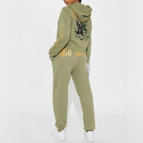 Ed Hardy Broken Hearts Sage Sweatsuit Coord Set Lounge Retro Y2K Size ONE SIZE - 2 Thumbnail