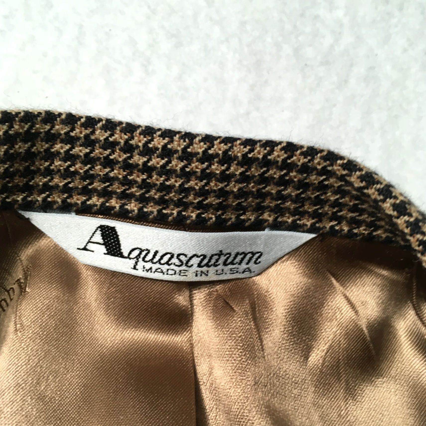 Aquascutum VTG Aquascutum Blazer Houndstooth Silk/Wool 2-Button Single-Breasted Beige 44reg Mens Jacket Size 44R - 2 Thumbnail