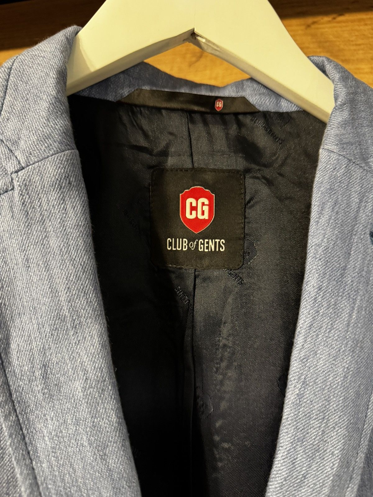 Other Club of Gents Light Blue Tailored Fit Blazer, Elbow Patches Size 40L - 5 Thumbnail