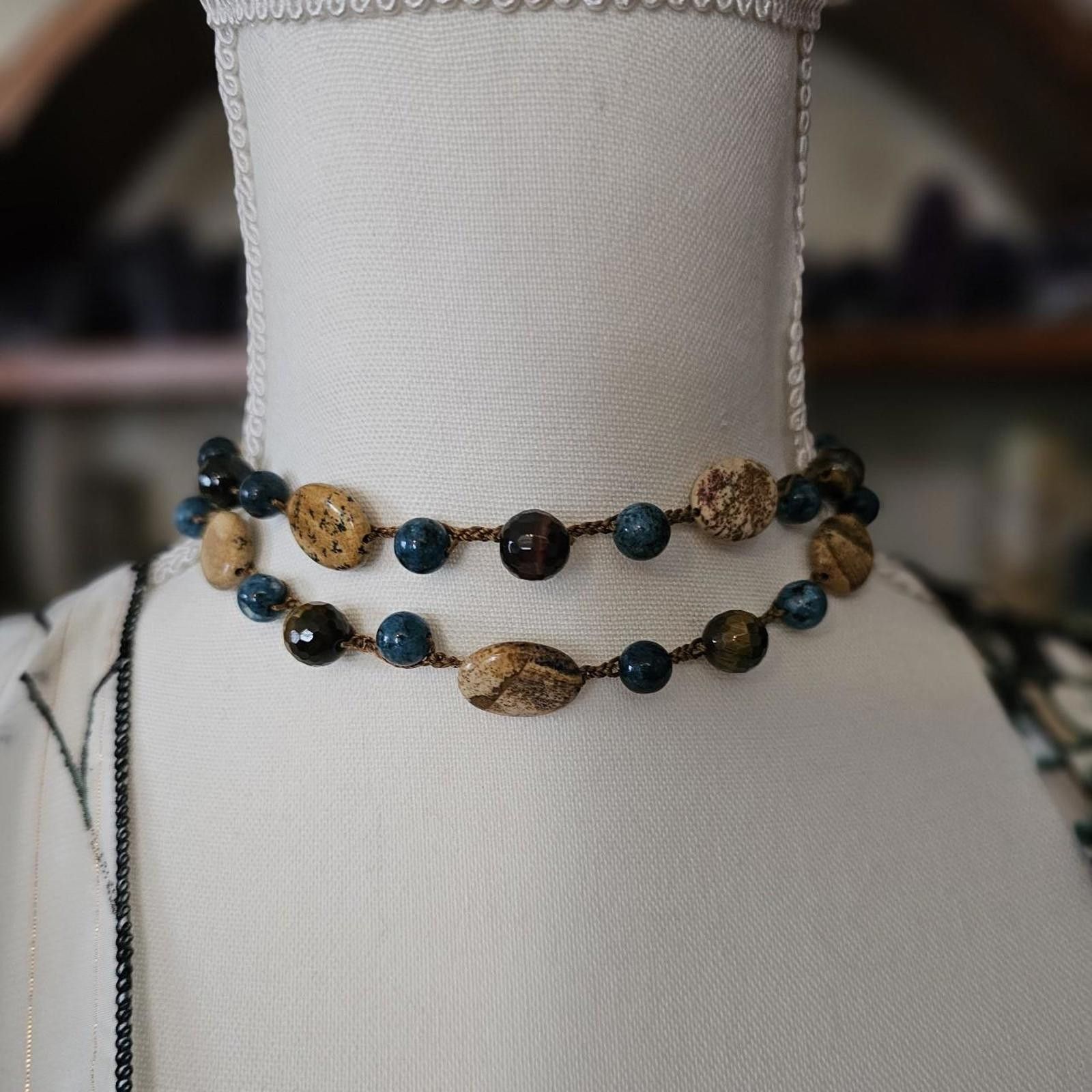 Designer Handmade Tiger's Eye Picture Jasper Lariat Style Necklace Size ONE SIZE - 5 Thumbnail