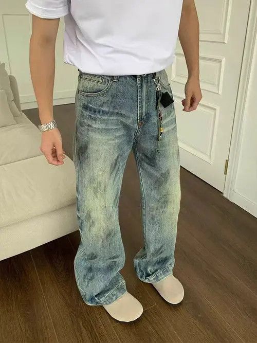 Japanese Brand Vintage Dirty Dye Design Washed and Aged Relaxed Jeans Size US 30 / EU 46 - 4 Thumbnail