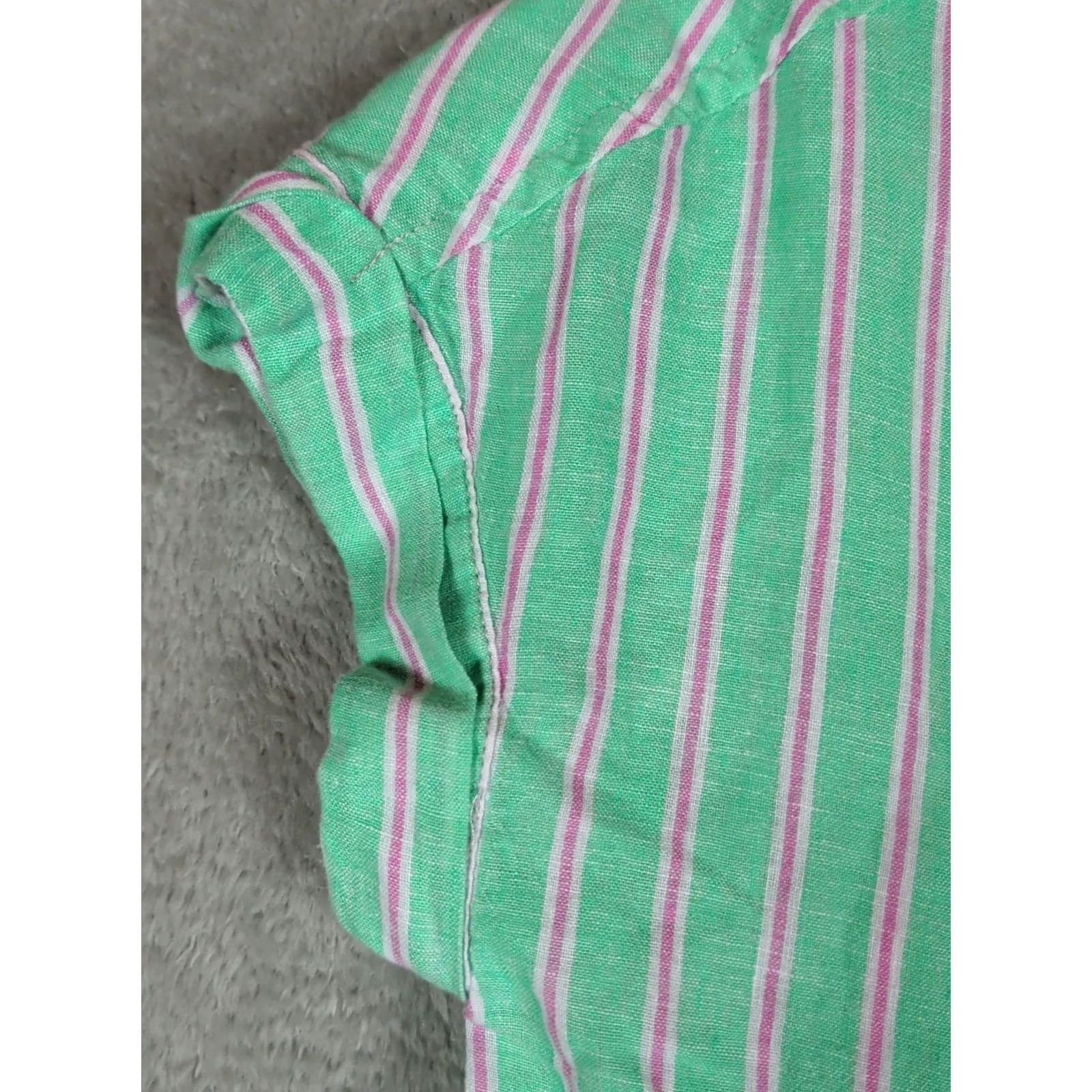 Vintage Lola River Women's Coastal Striped Button Down Shirt XS Linen Blend Green Cap Sleeve Short Sleeve Relaxed Fit Button-Up Casual Travel Size XS / US 0-2 / IT 36-38 - 3 Thumbnail