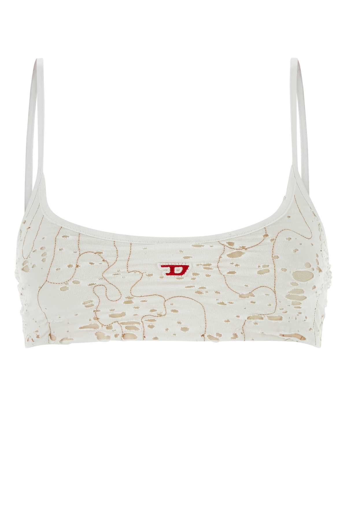 image of Diesel White Cotton And Nylon T-Bra-Dev Crop-Top, Women's (Size Small)