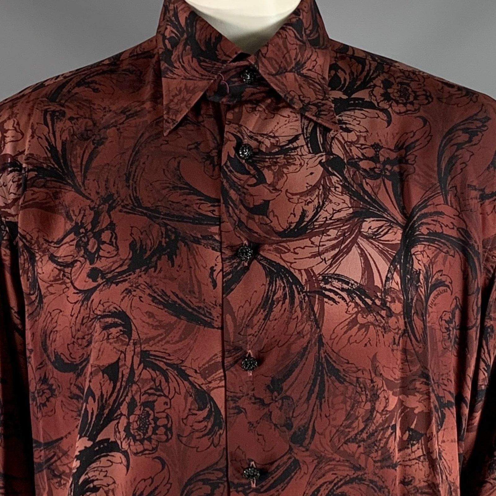 Billionaire Couture Size XL Brown Black Print Silk Button Up Long Sleeve Shirt Size US XL / EU 56 / 4 - 2 Thumbnail