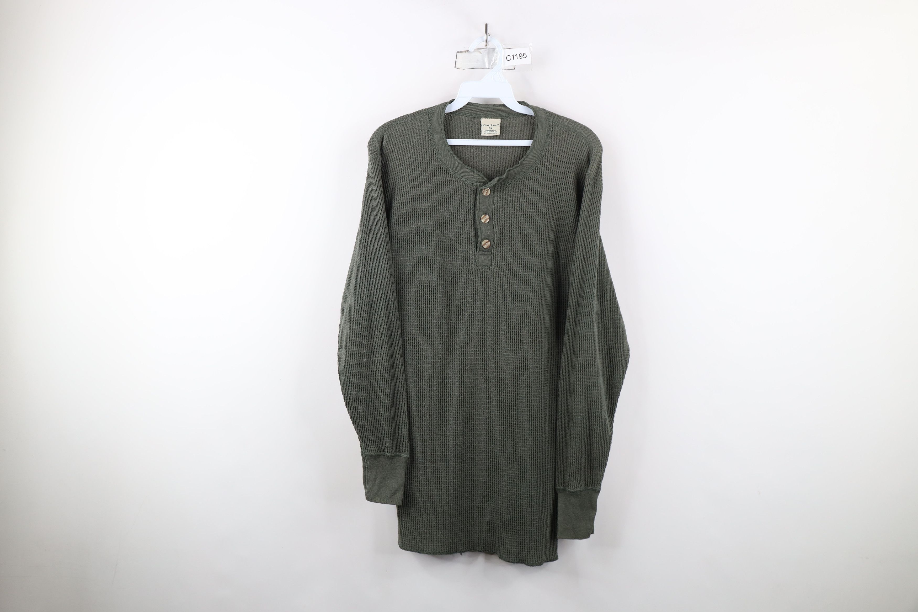 Vintage Vintage 90s Streetwear Waffle Knit Henley T-Shirt Green Size US XL / EU 56 / 4 - 1 Thumbnail