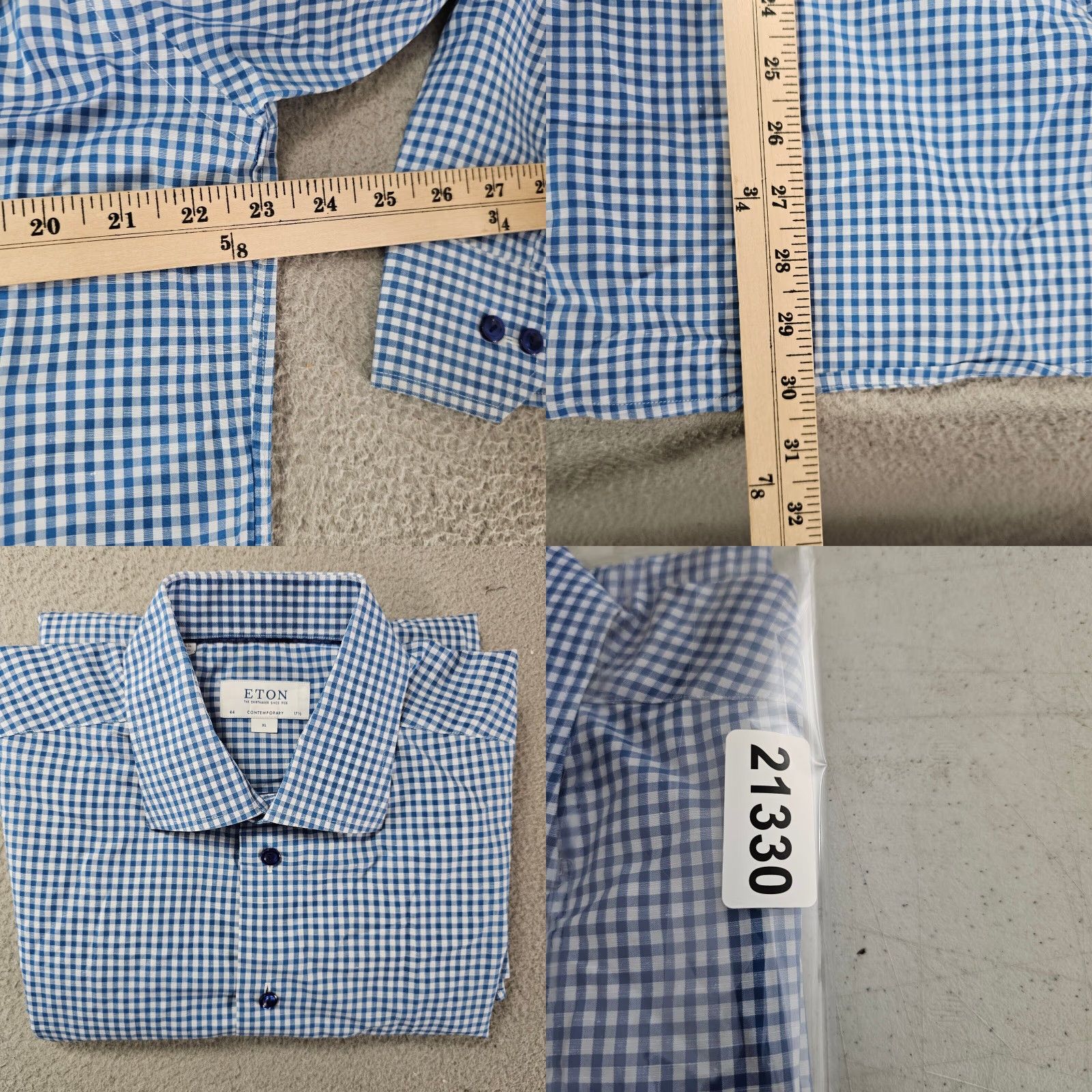 Eton Eton Dress Shirt Mens XL Blue Gingham Poplin Cotton Button Up - 17.5 Neck - 44 17.5 Contemporary Slimming Non-Iron Wrinkle Resistant Easy Care Size 46R - 8 Thumbnail