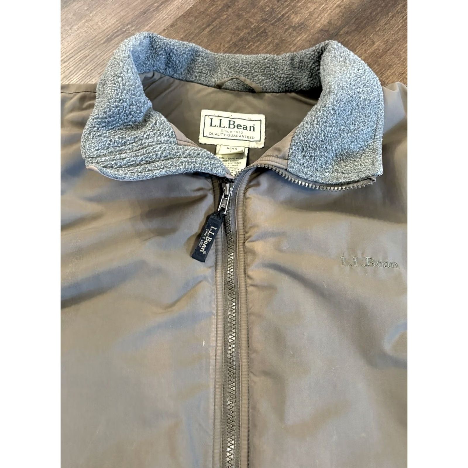 L.L. Bean Jacket Mens Large Brown Full Zip Warm-Up Bomber Fleece Lined Uf43 Fade, Men's — image 6 of 6