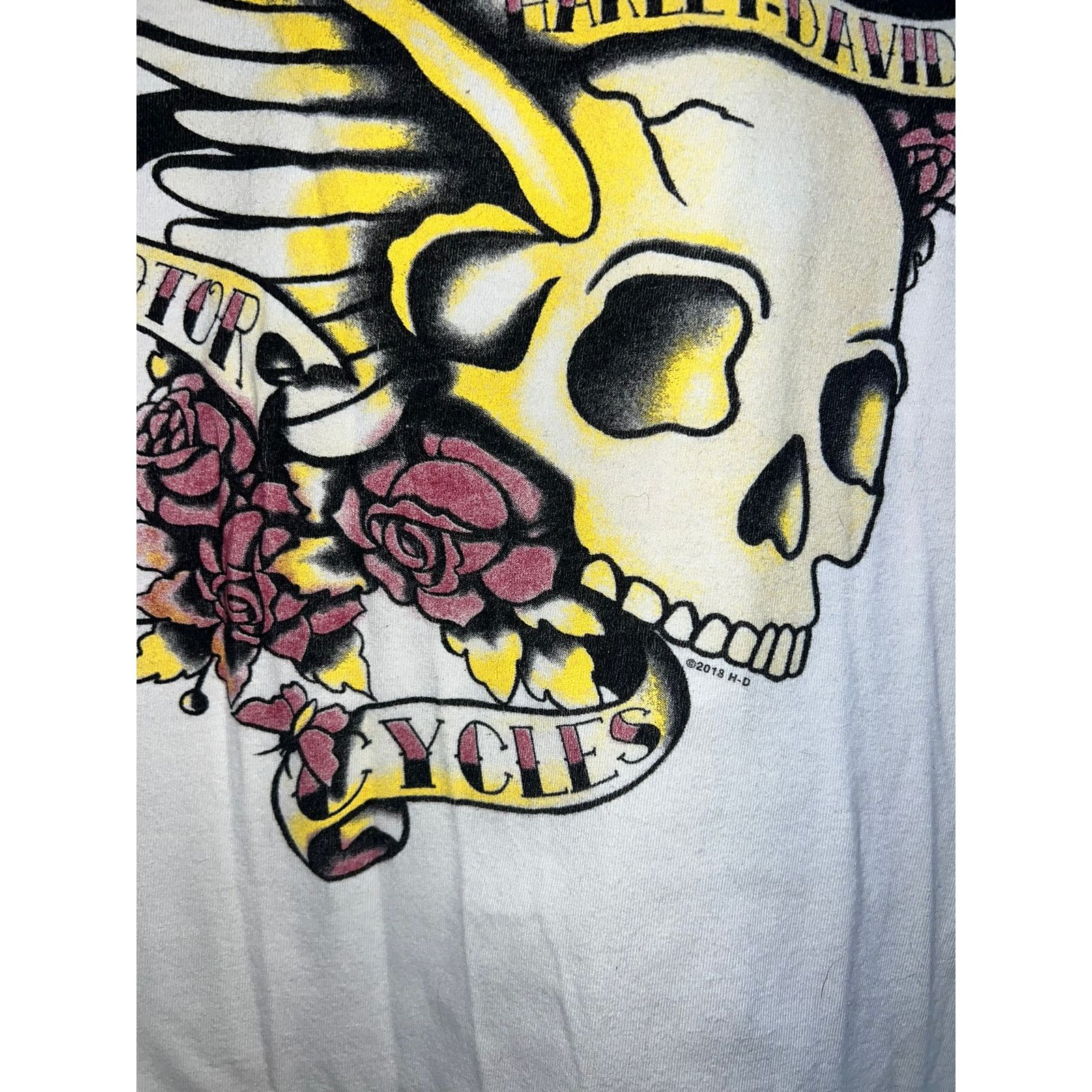 Vintage Womens Y2K Harley Davidson Skull Shirt White Red Top Tee XL Size XL / US 12-14 / IT 48-50 - 3 Thumbnail