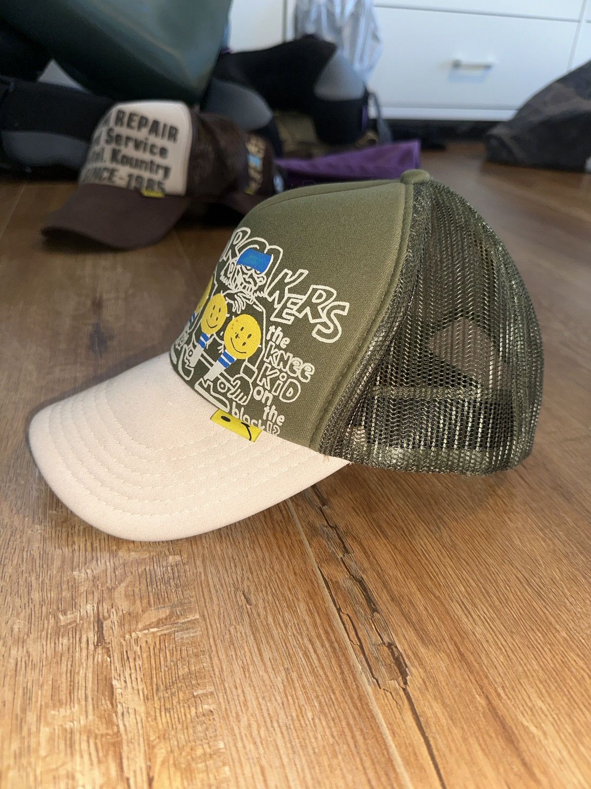 Kapital Kountry Kapital Knee Kid On The Block Track Trucker Hat Olive Size ONE SIZE - 4 Thumbnail