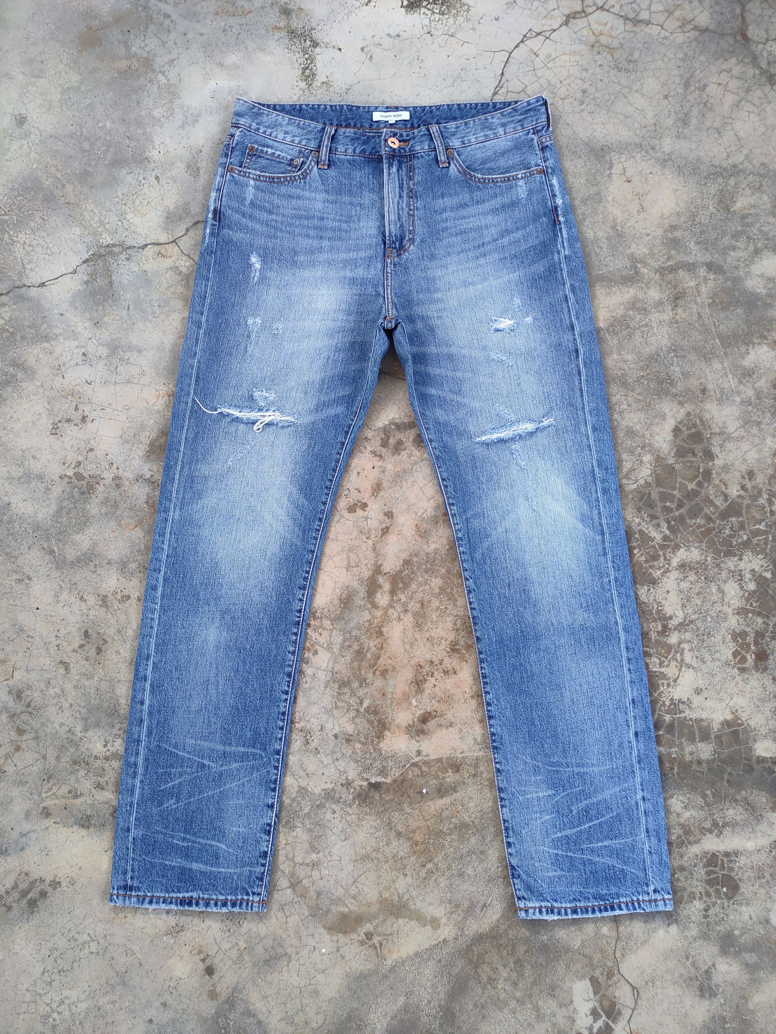 Global Work VINTAGE GLOBAL WORK FADED DISTRESSED DENIM JEAN PANTS Size US 35 - 1 Thumbnail