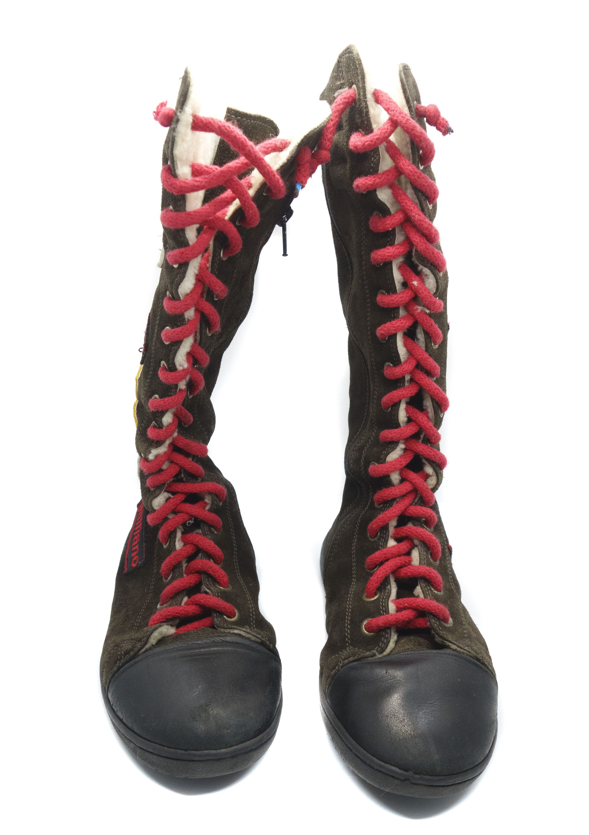 John Galliano 90S Patches Logo Suede Moto Sheerling High Boots Vintage Size US 6 / IT 36 - 3 Thumbnail
