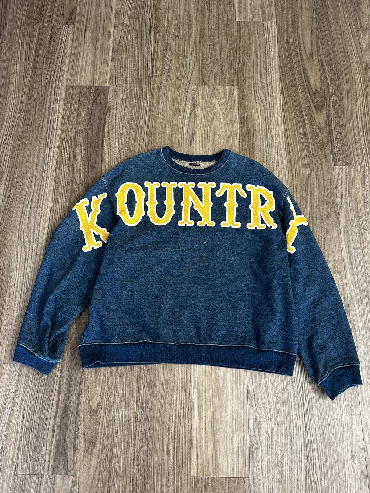 image of Kapital Kountry Big Letter Vintage Pullover in Blue, Men's (Size XL)