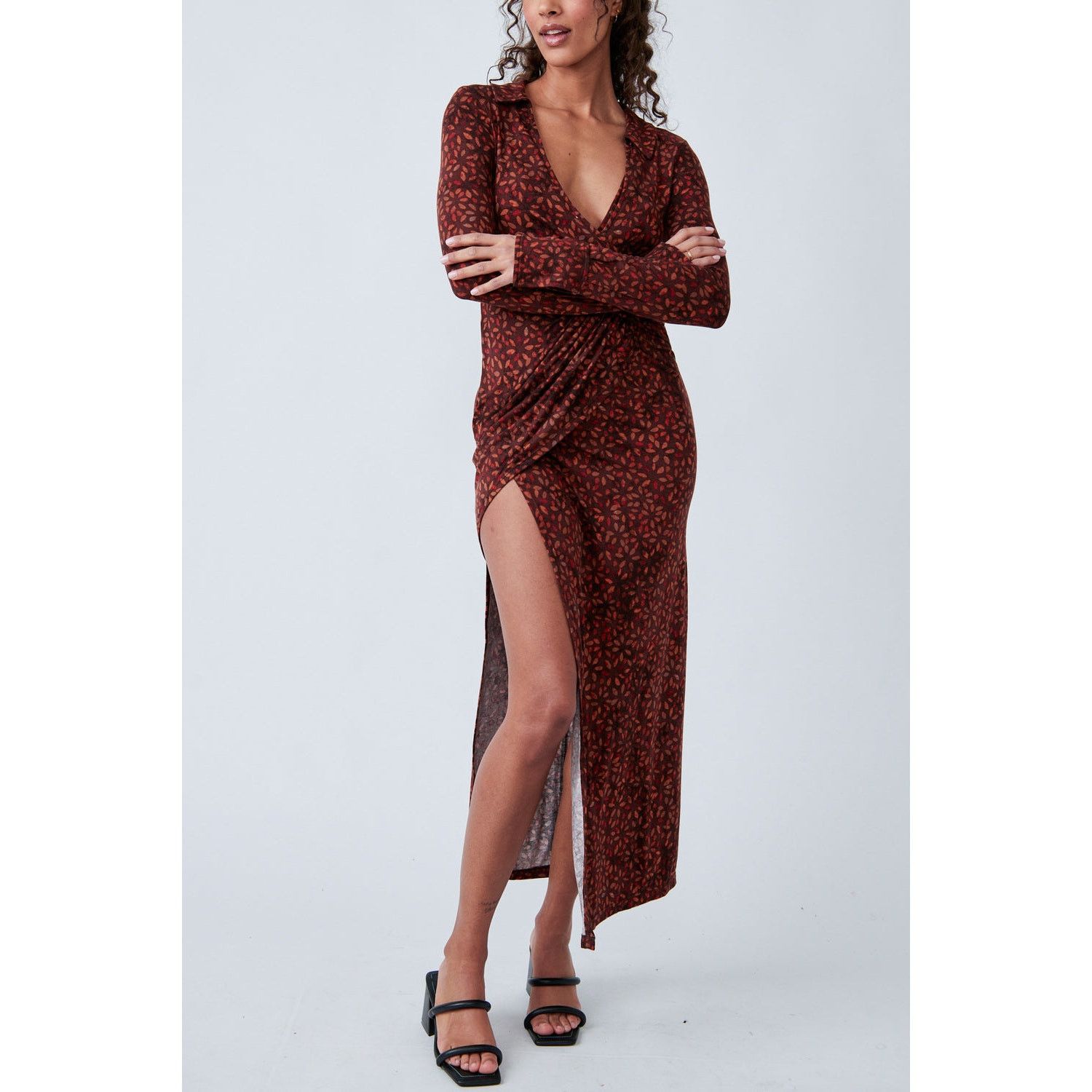 Free People New Free People Shayla Faux Wrap Midi Dress $128 SMALL Boho Size S / US 4 / IT 40 - 3 Thumbnail