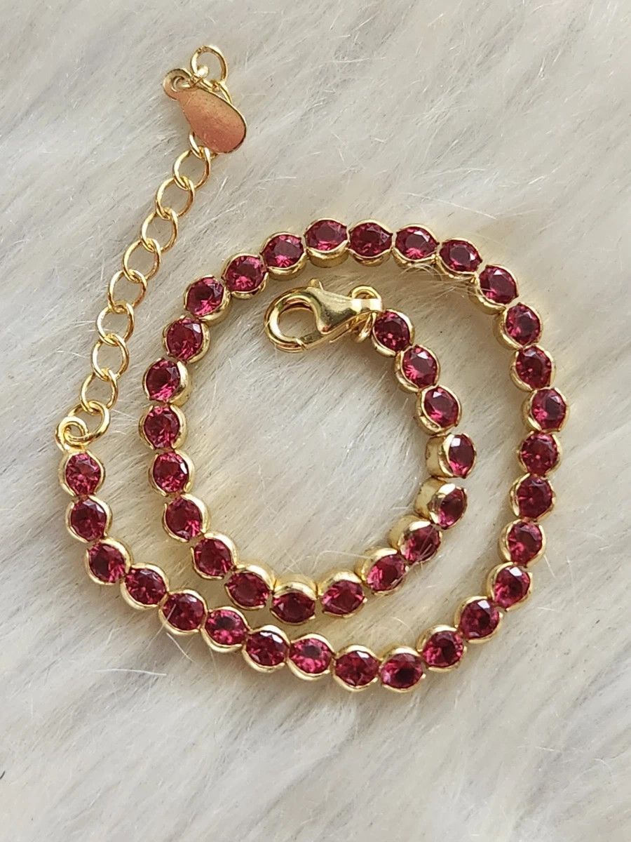 Sterling Silver Sterling Silver Tennis Bracelet Garnet Gold 8" Size ONE SIZE - 7 Thumbnail