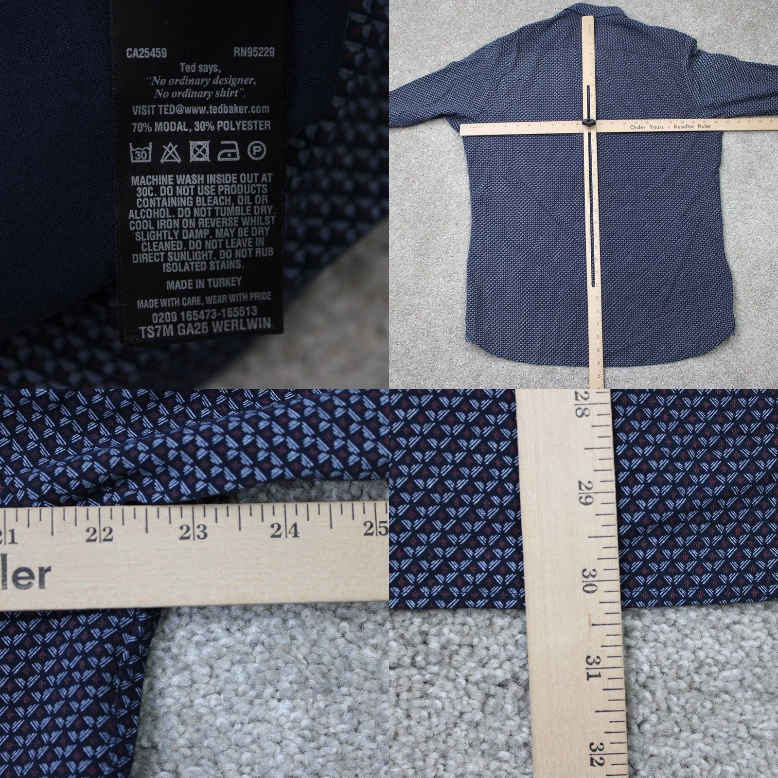 Ted Baker Ted Baker London Shirt Mens 4/ Large Blue Geometric Modal/Polyester Long Sleeve Shirt Size US L / EU 52-54 / 3 - 8 Thumbnail