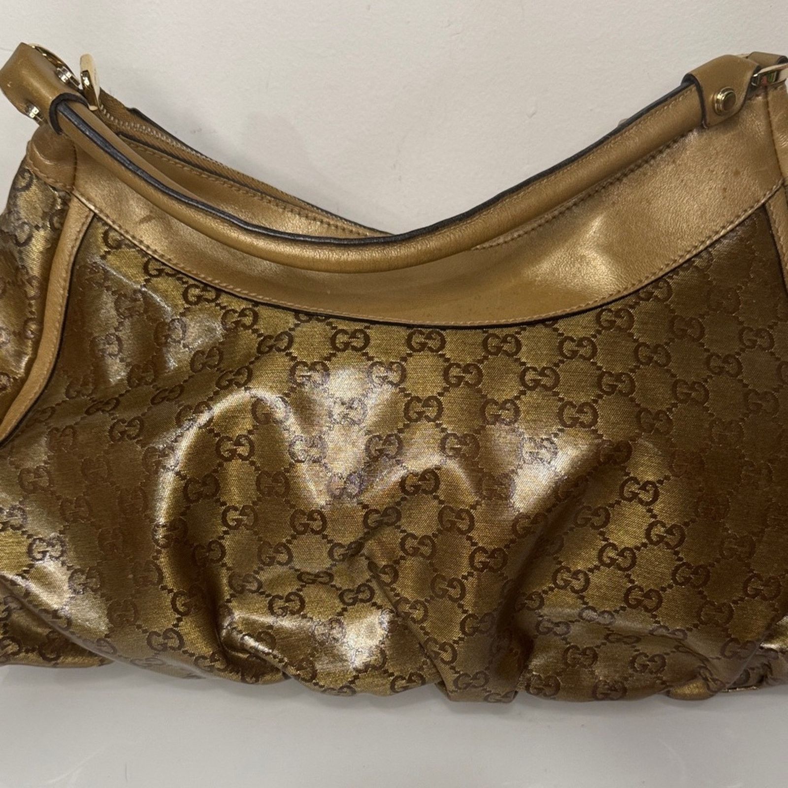 Gucci 💛GUCCI Gold Metallic GG Coated Canvas Hobo Bag 💛 Size ONE SIZE - 7 Thumbnail