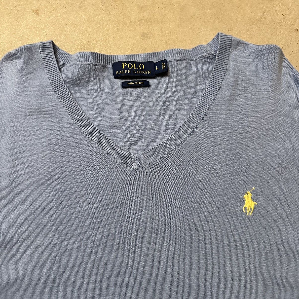 Polo Ralph Lauren Light Blue Polo Ralph Lauren Pima Cotton V-Neck Sweater Size US L / EU 52-54 / 3 - 3 Thumbnail