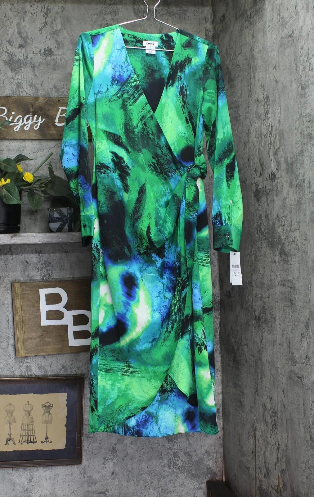 DKNY Nwt Dkny Tie V Neck Tulip Hem Midi Dress Black / Green 6 Size M / US 6-8 / IT 42-44 - 1 Thumbnail