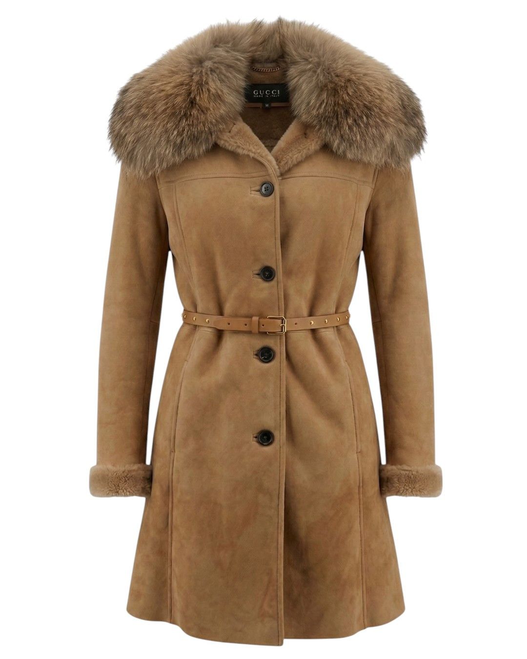 Gucci SHEARLING SUEDE LEATHER FOX FUR COLLAR BELTED COAT Size XS / US 0-2 / IT 36-38 - 1 Thumbnail