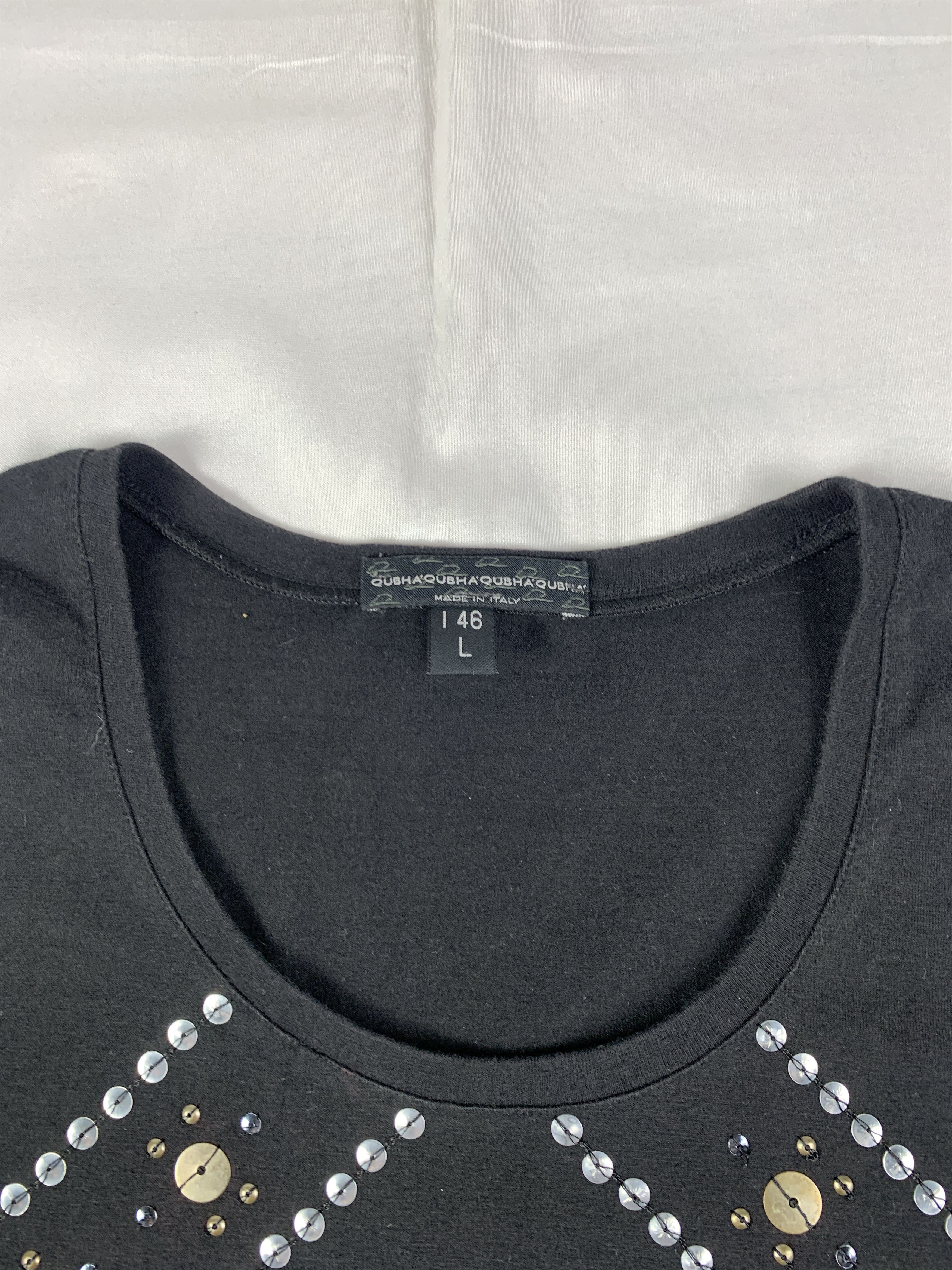 Japanese Brand Qubha Black Beady Fitted Tee (L) Size L / US 10 / IT 46 - 6 Thumbnail
