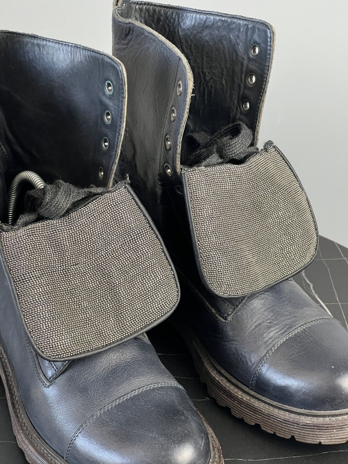 Brunello Cucinelli Brunello Cucinelli Blue Leather Combat Boots (Y0495) Size US 7 / IT 37 - 11 Thumbnail
