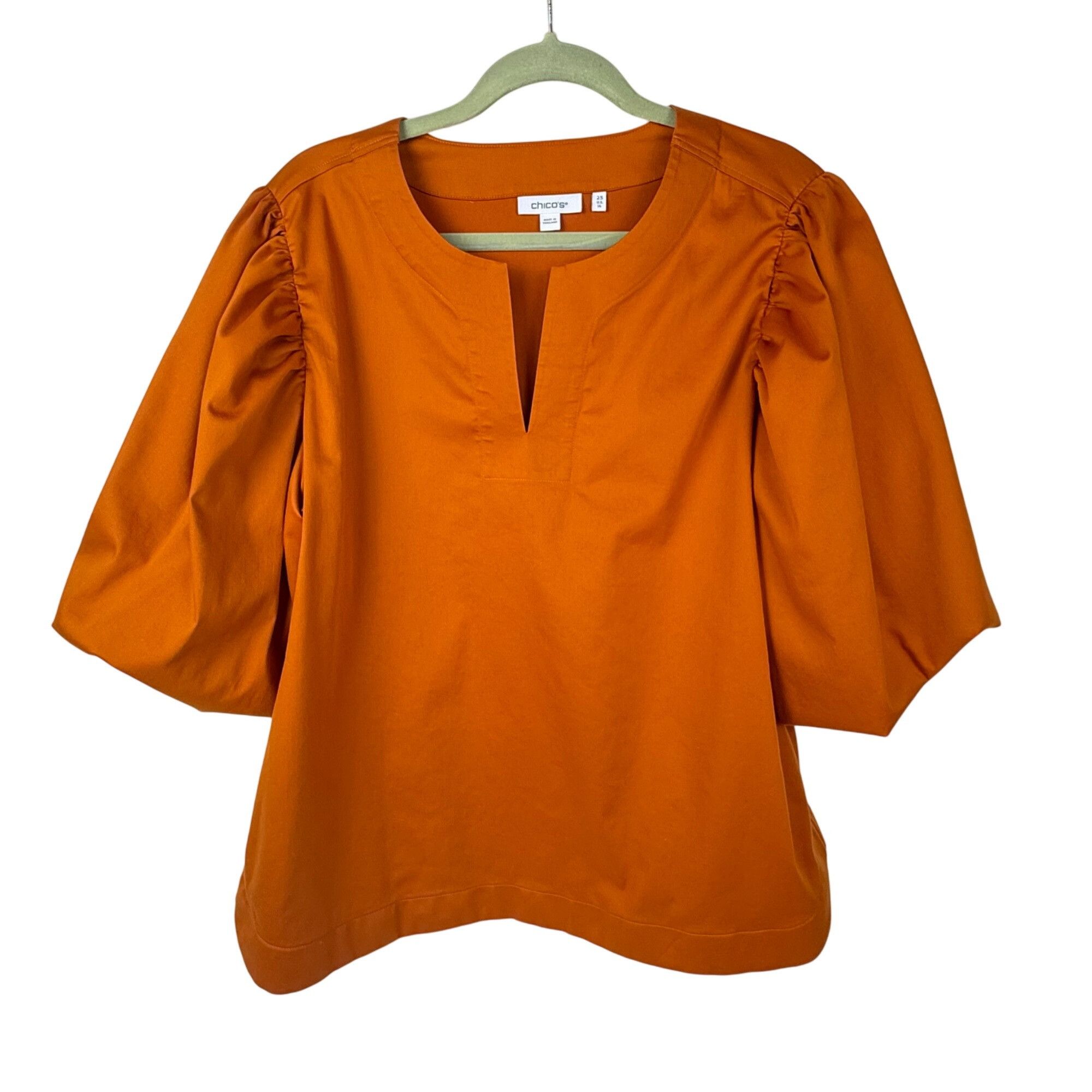 Chicos Chico's Puff-Sleeve Boho Smocked Blouse Top Orange Size 14 Size XL / US 12-14 / IT 48-50 - 1 Thumbnail