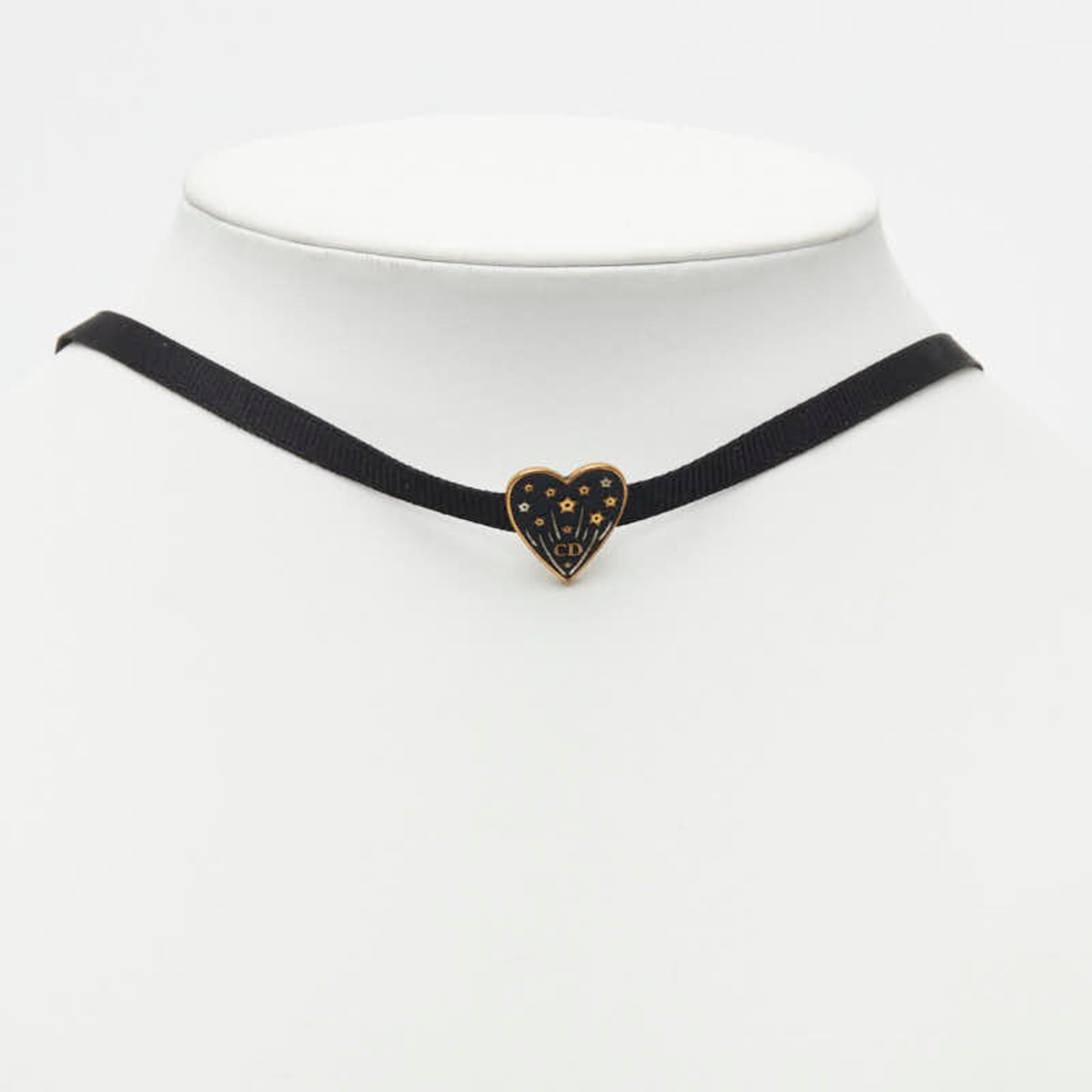Dior Christian Dior Dior Logo Heart Grosgrain Ribbon Choker Black Gold Metal Women's Size ONE SIZE - 1 Thumbnail