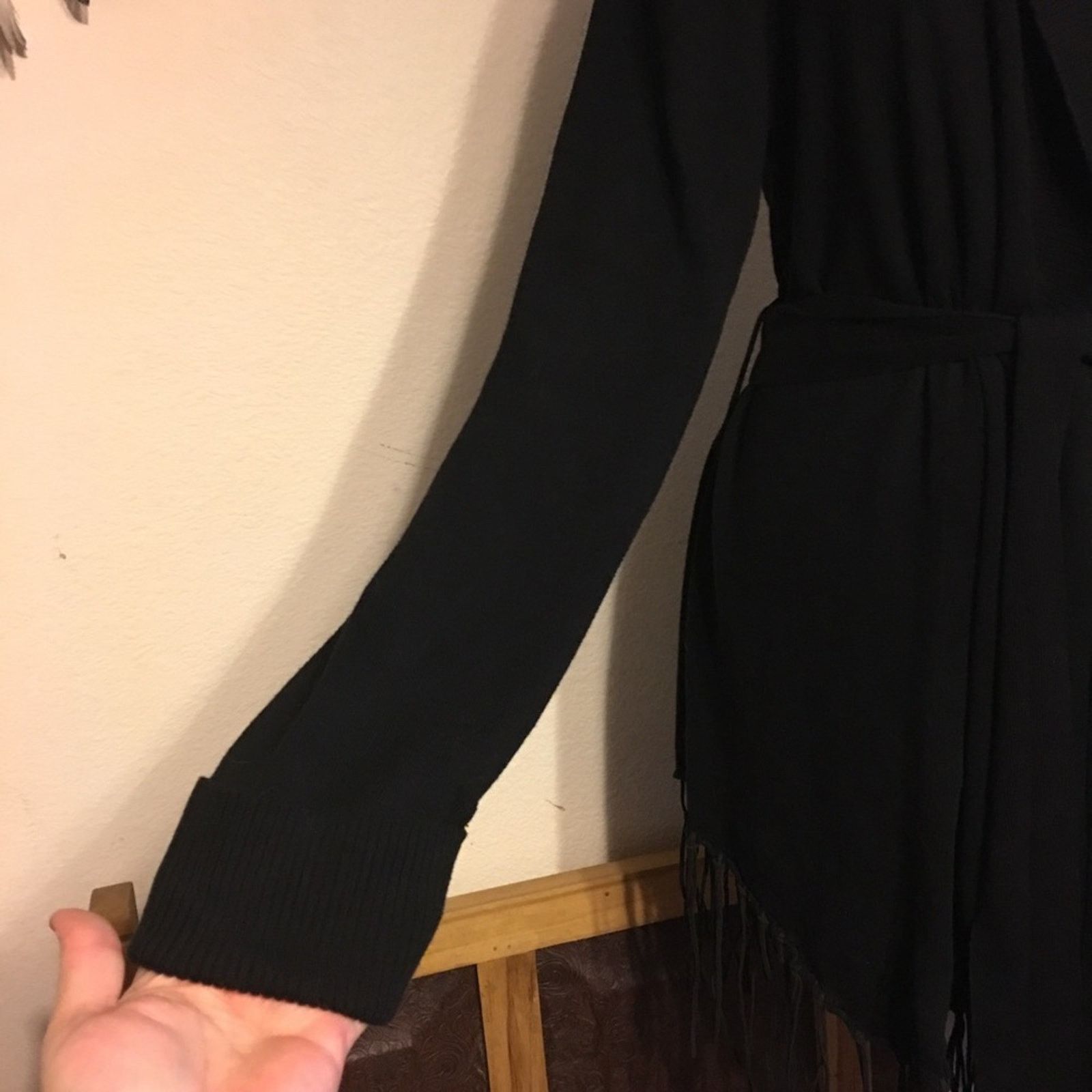 Other RXB black belted long jacket with fringe hem Size L / US 10 / IT 46 - 3 Thumbnail