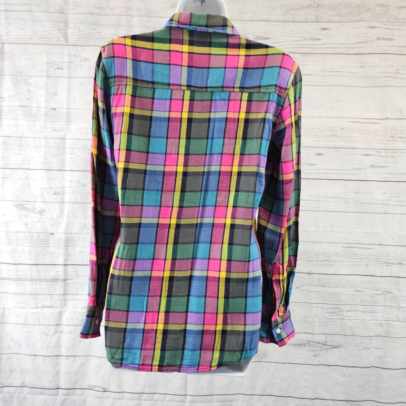 Gap Gap Button-Up Shirt Womens XS Blue Plaid Long Sleeve Cotton Blend Shirt Size XS / US 0-2 / IT 36-38 - 4 Thumbnail