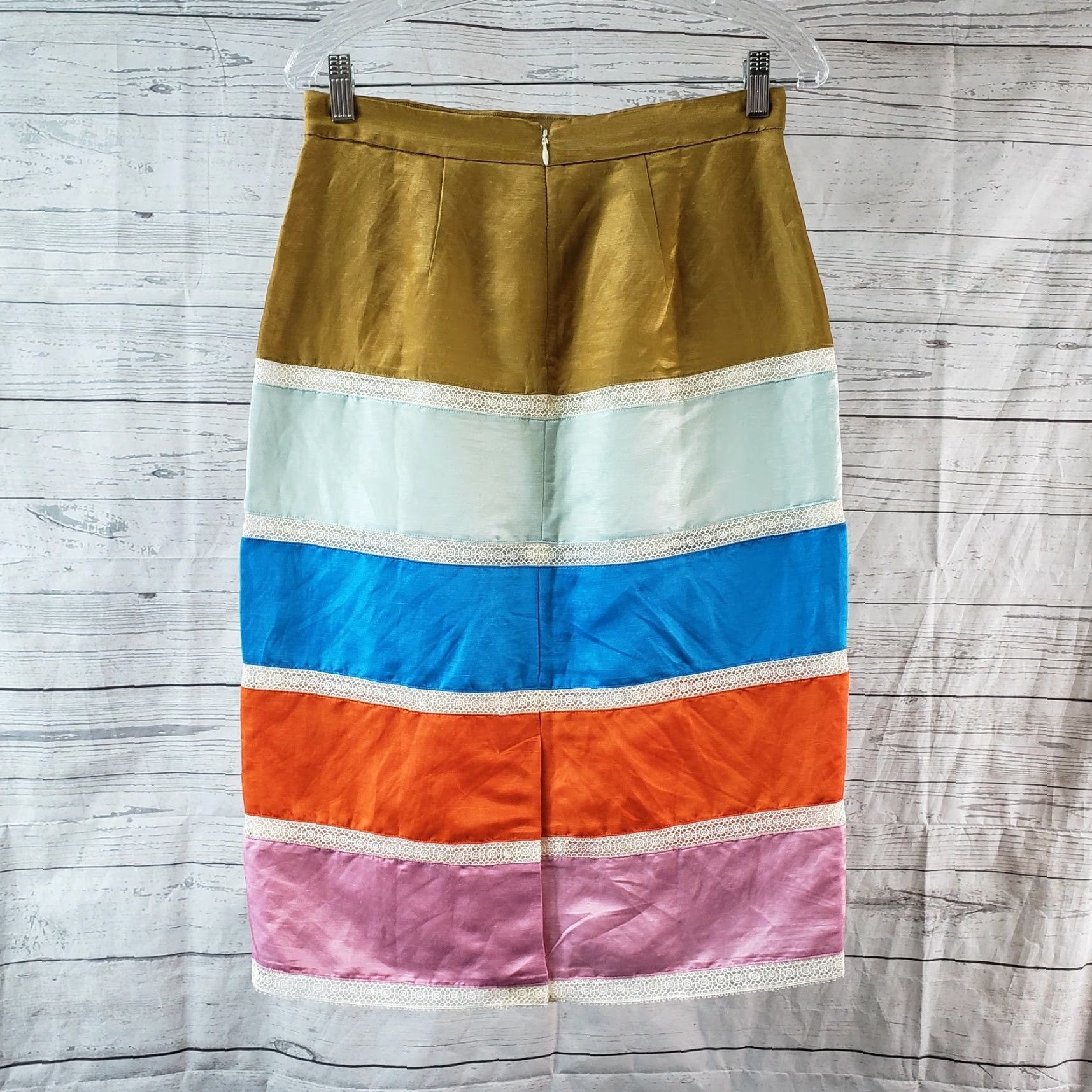 J.Crew J.CREW Skirt Crochet Ribbon Colorblock Tall 4 Pink Blue Linen Blend Midi Straight & Pencil Womens Size 27" / US 4 / IT 40 - 2 Thumbnail