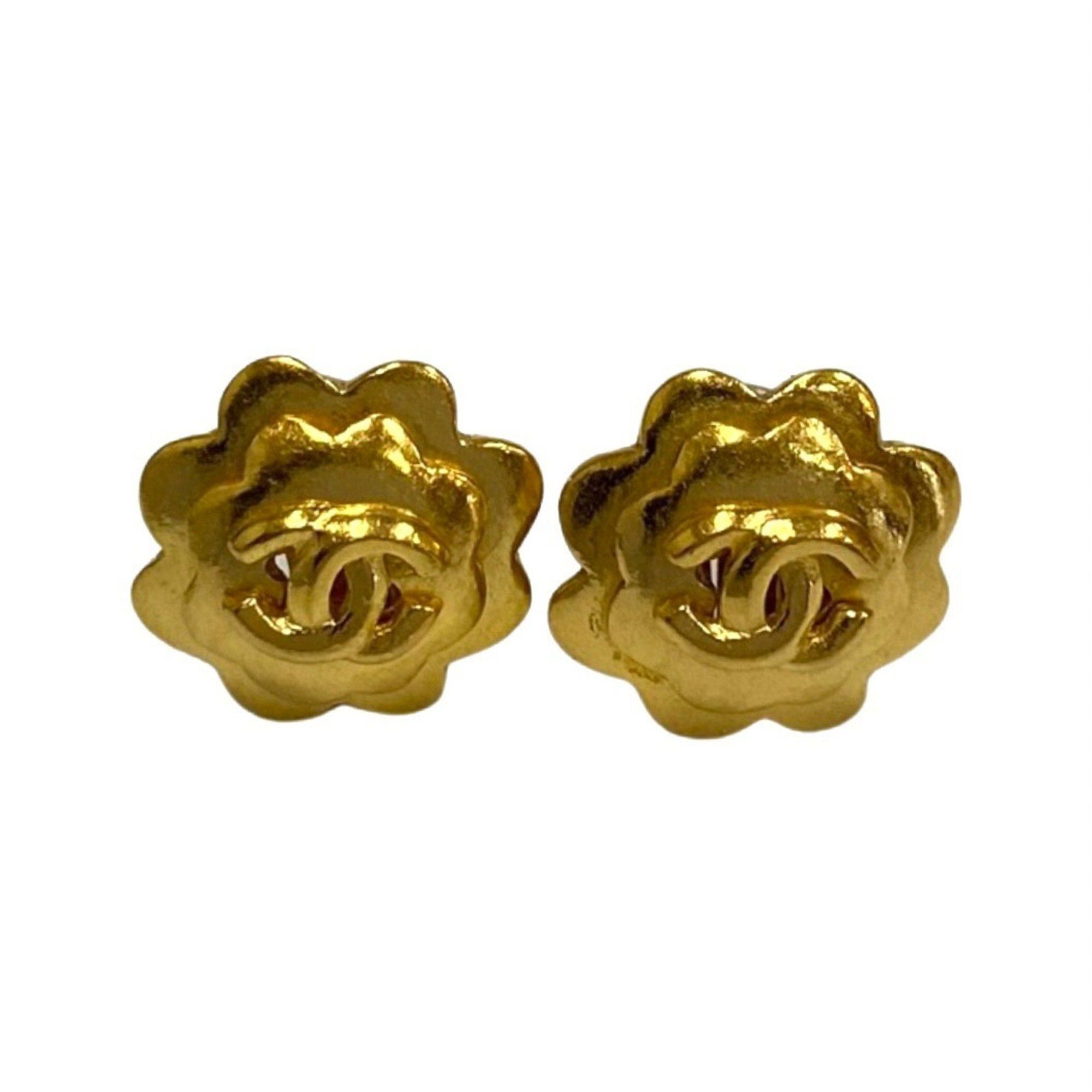 image of Chanel 96P Engraved Vintage Coco Mark Earrings Ear Cuff Accessories Gold, Women's