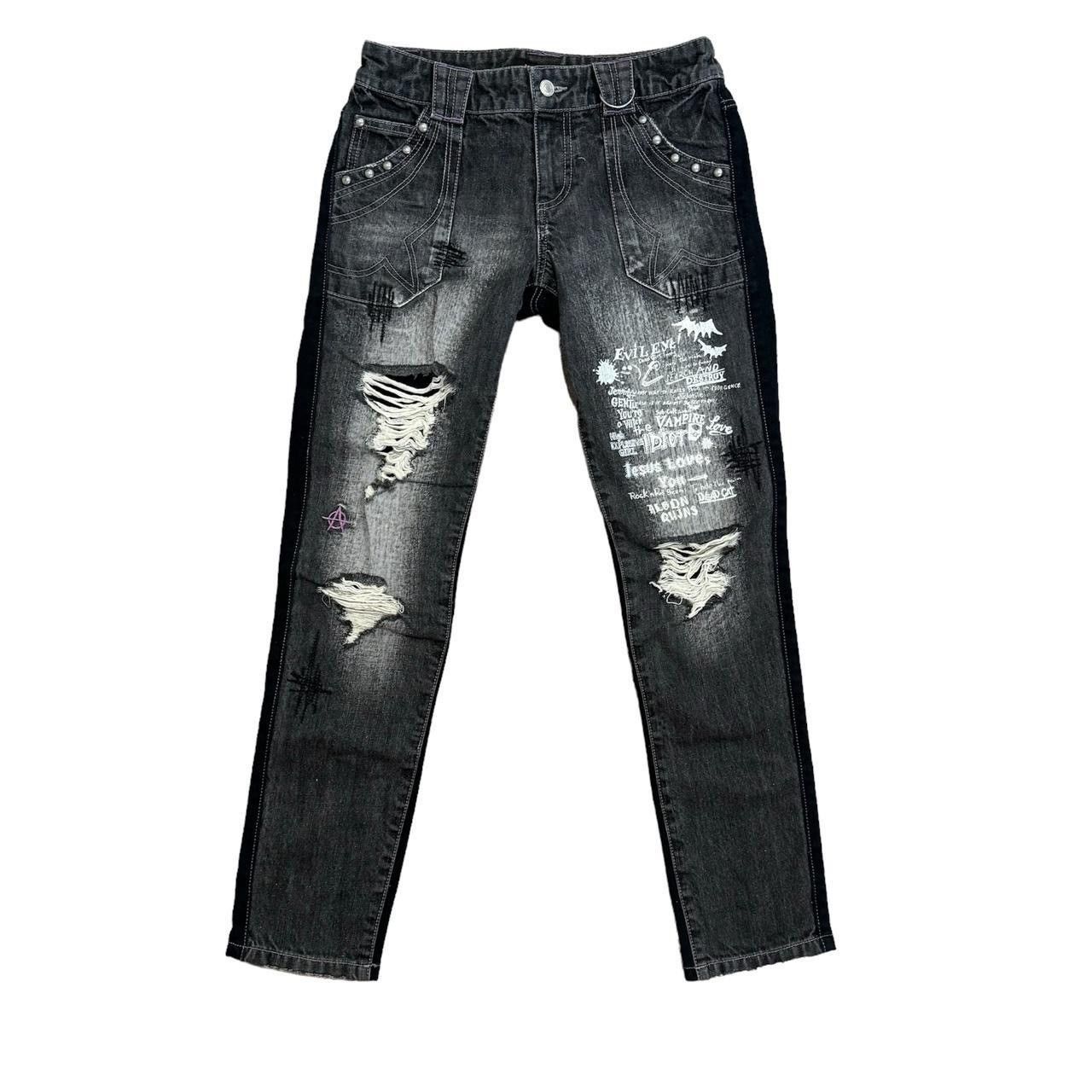 Japanese Brand Algonquins grey and black distressed jeans with studs Size 30" / US 8 / IT 44 - 1 Thumbnail