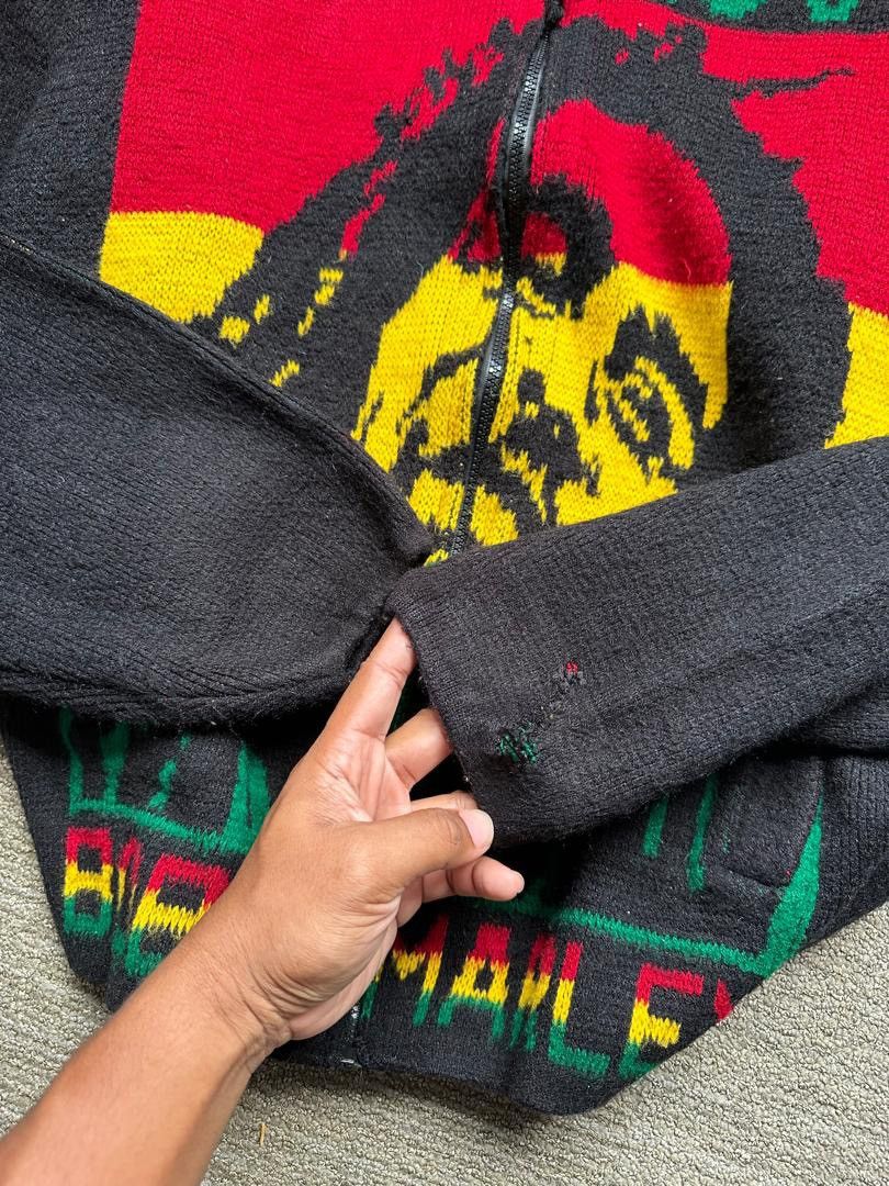 Bob Marley × Vintage VINTAGE 90’s KNIT WOOL BOB MARLEY RASTA ZIPPER HOODIE Size US XL / EU 56 / 4 - 5 Thumbnail
