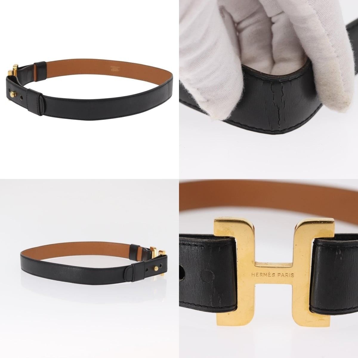 Hermes Hermes H Belt Leather Black Gold Size ONE SIZE - 3 Thumbnail