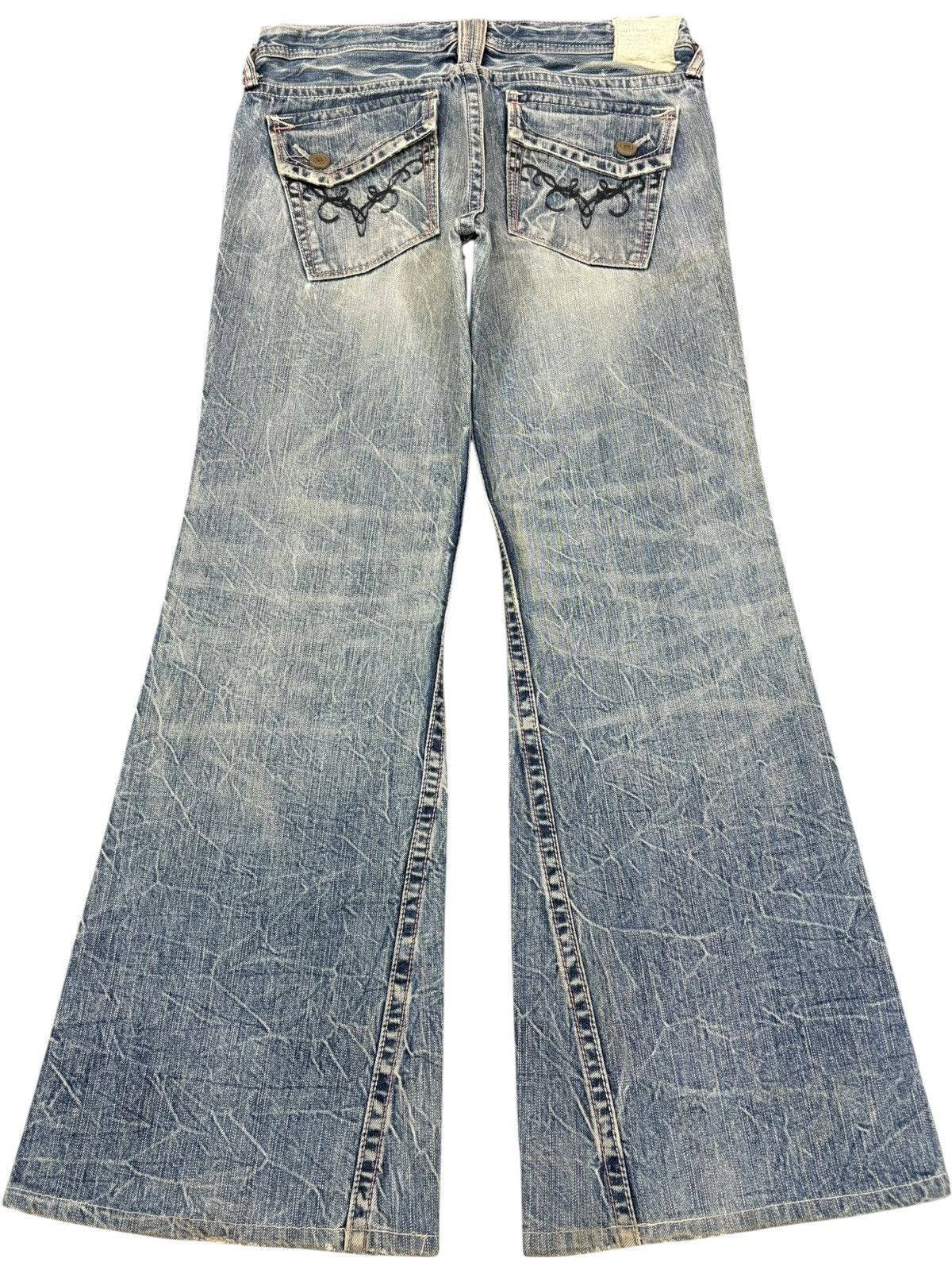 Japanese Brand Vintage Japanese Brand Crack Wash Distressed Flare Jeans Size 31" - 2 Thumbnail