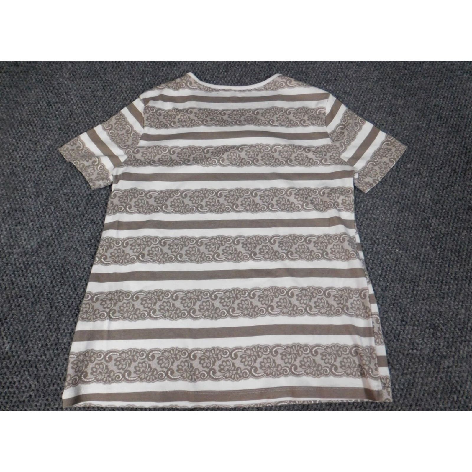 Vintage White Stag Blouse Shirt Womens L Brown Striped Crew Neck Short Sleeve Pullover Cotton Rayon Basic Casual Ruffle Vintage No 100% Cotton Regular Size L / US 10 / IT 46 - 7 Thumbnail