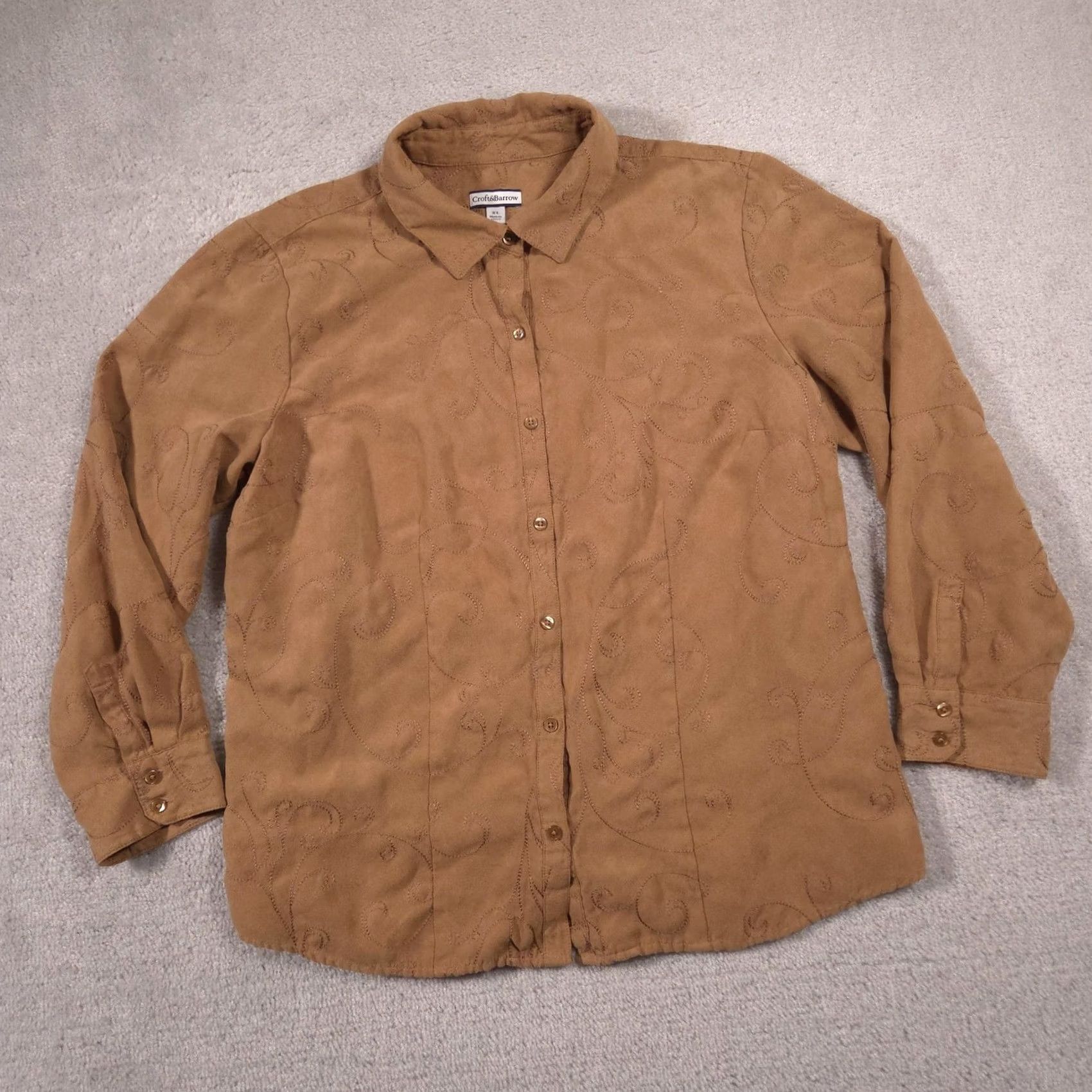 Croft & Barrow Croft & Barrow Shirt Womens XL Brown Paisley Embroidered Button Front Top Size XL / US 12-14 / IT 48-50 - 3 Thumbnail