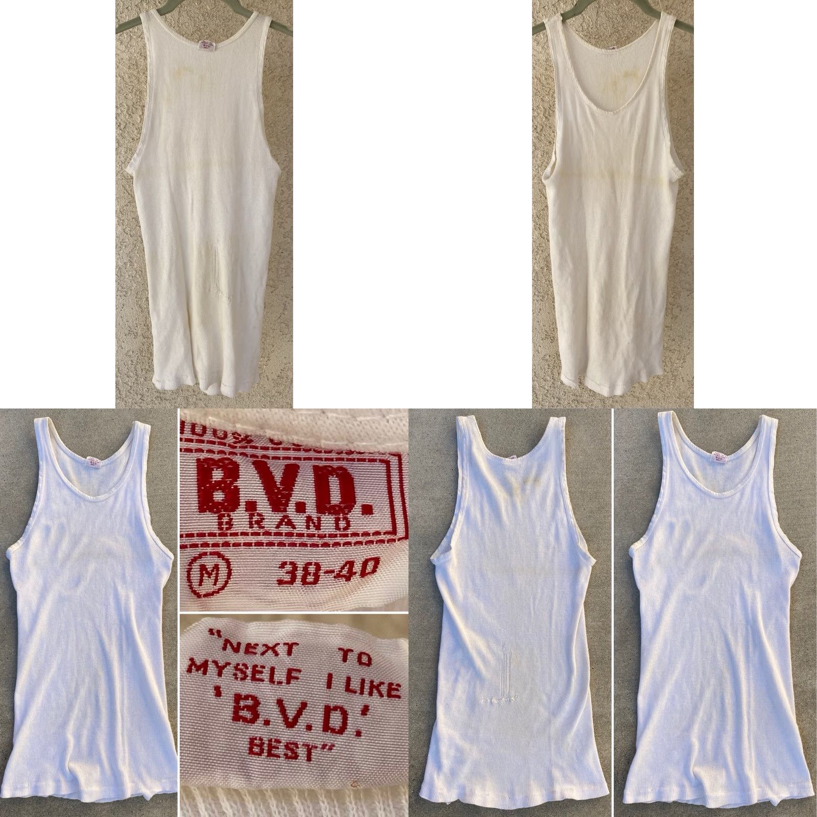 Vintage VINTAGE B.V.D Shirt Mens M 38–40 White Cotton Tank Top Ribbed Size US M / EU 48-50 / 2 - 9 Thumbnail
