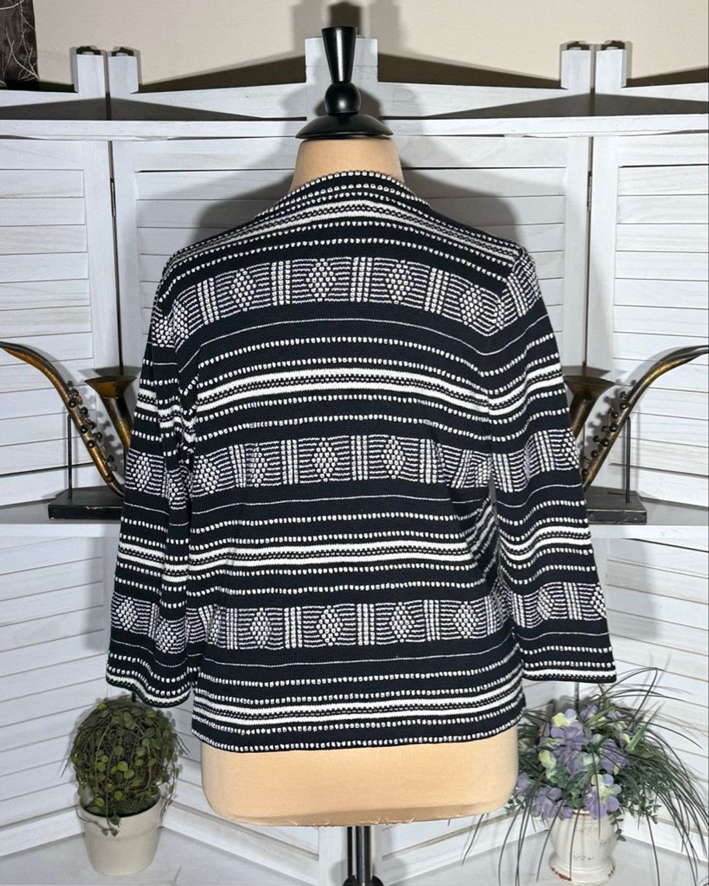 Vintage Loft boho cardigan black white diamond knit open style XL Size XL / US 12-14 / IT 48-50 - 2 Thumbnail