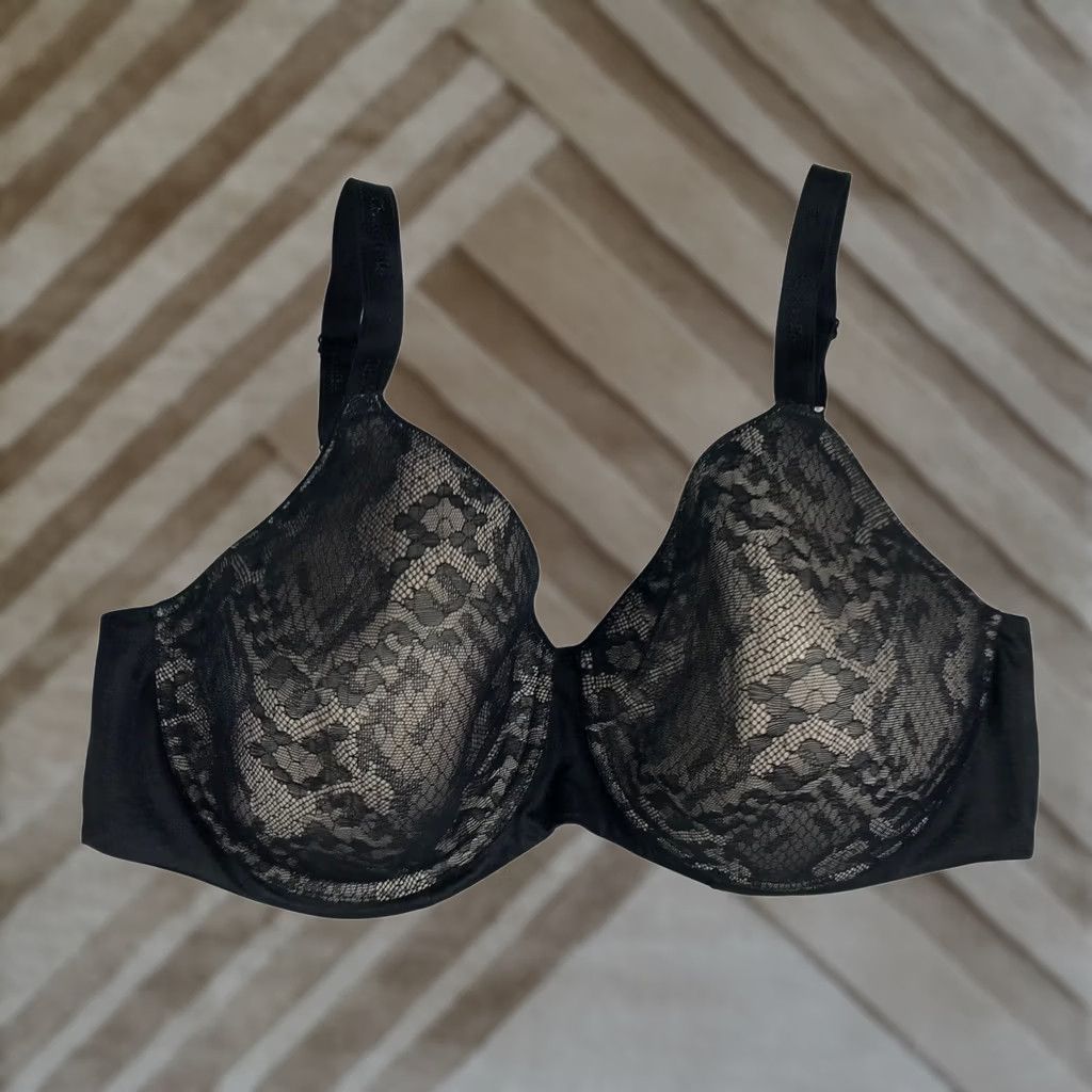 Vintage Chantelle Magnifique Black Lace Minimizer Bra 3781 WOMENS 40D Underwire Support Size ONE SIZE - 1 Thumbnail