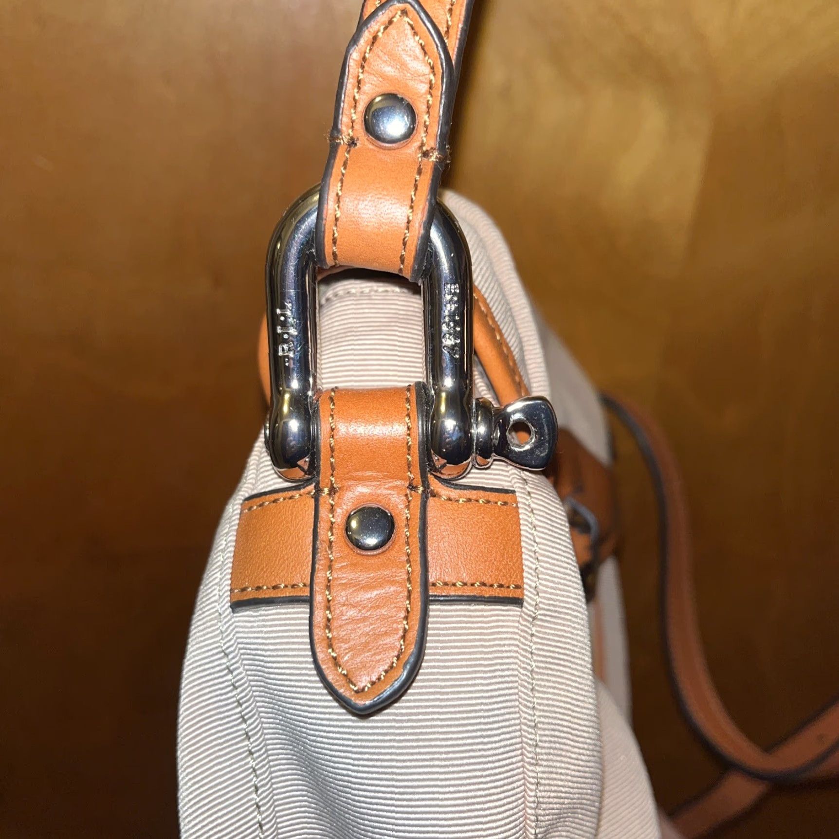 Ralph Lauren VINTAGE Lauren Ralph Lauren Canvas Crossbody Purse with Magnetic Closure, Beige, Small, Womens Size ONE SIZE - 3 Thumbnail