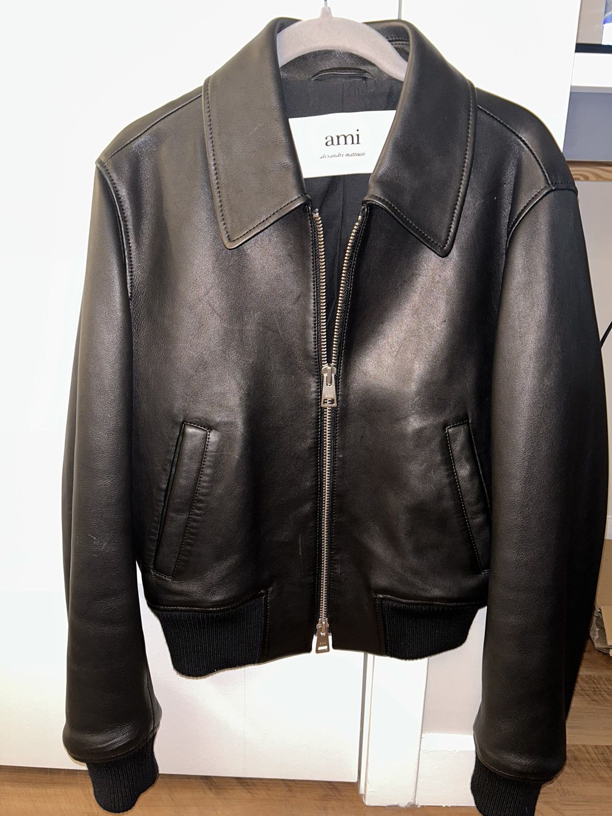 AMI Leather bomber jacket Grailed