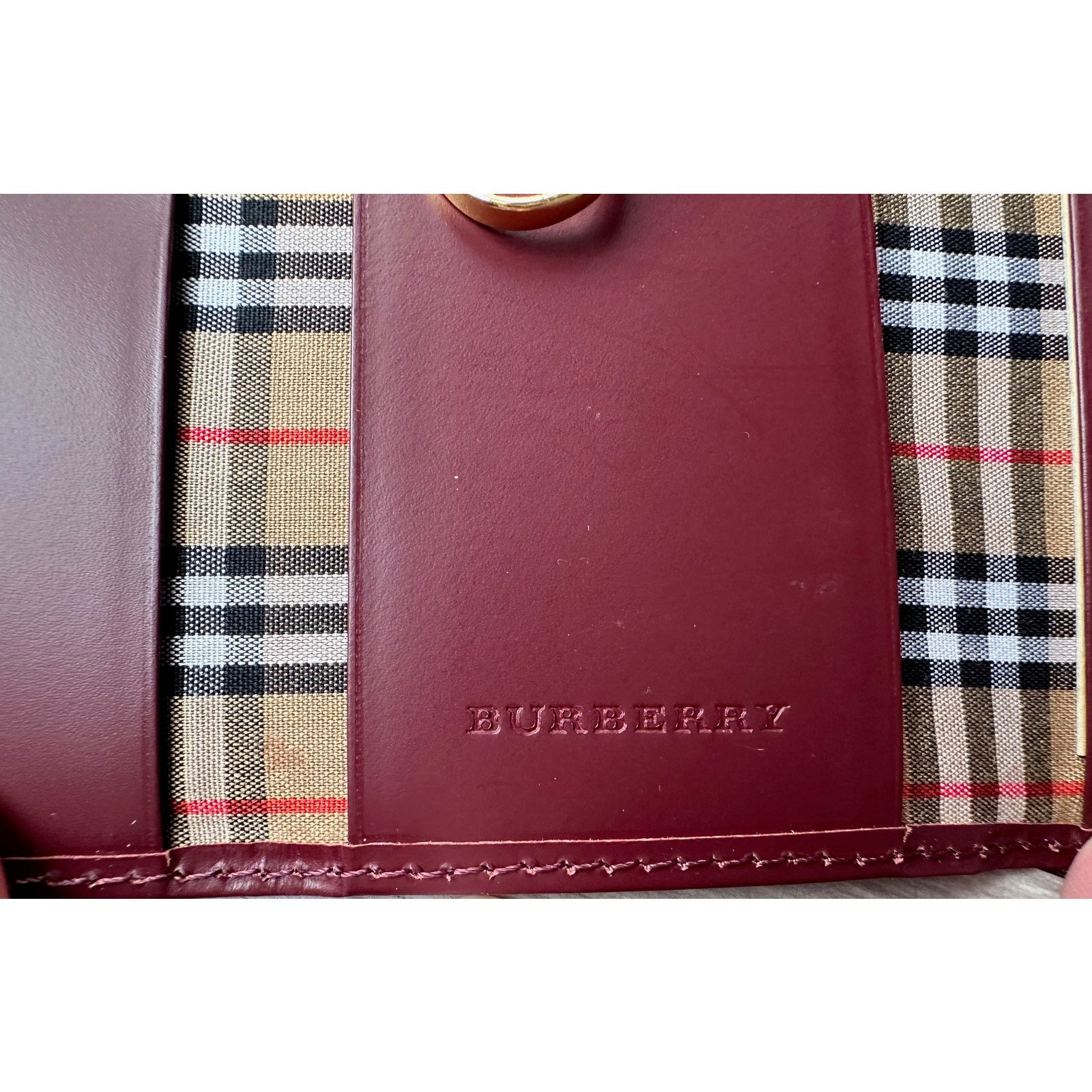 Burberry Burberry Burgundy Leather Key Holder with Nova Check Accent Size ONE SIZE - 8 Thumbnail